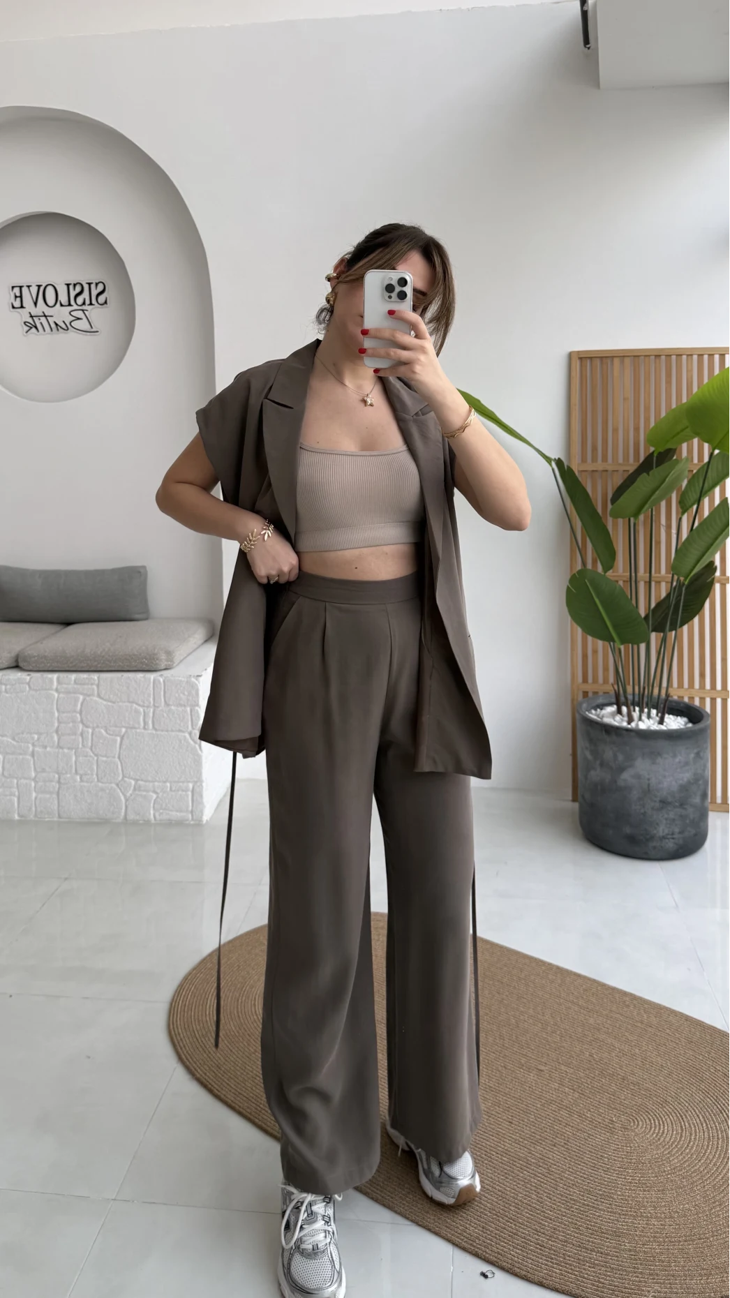 İp Bağlamalı Yelek Pantolon Takım - Haki - Kod: 8021 4041