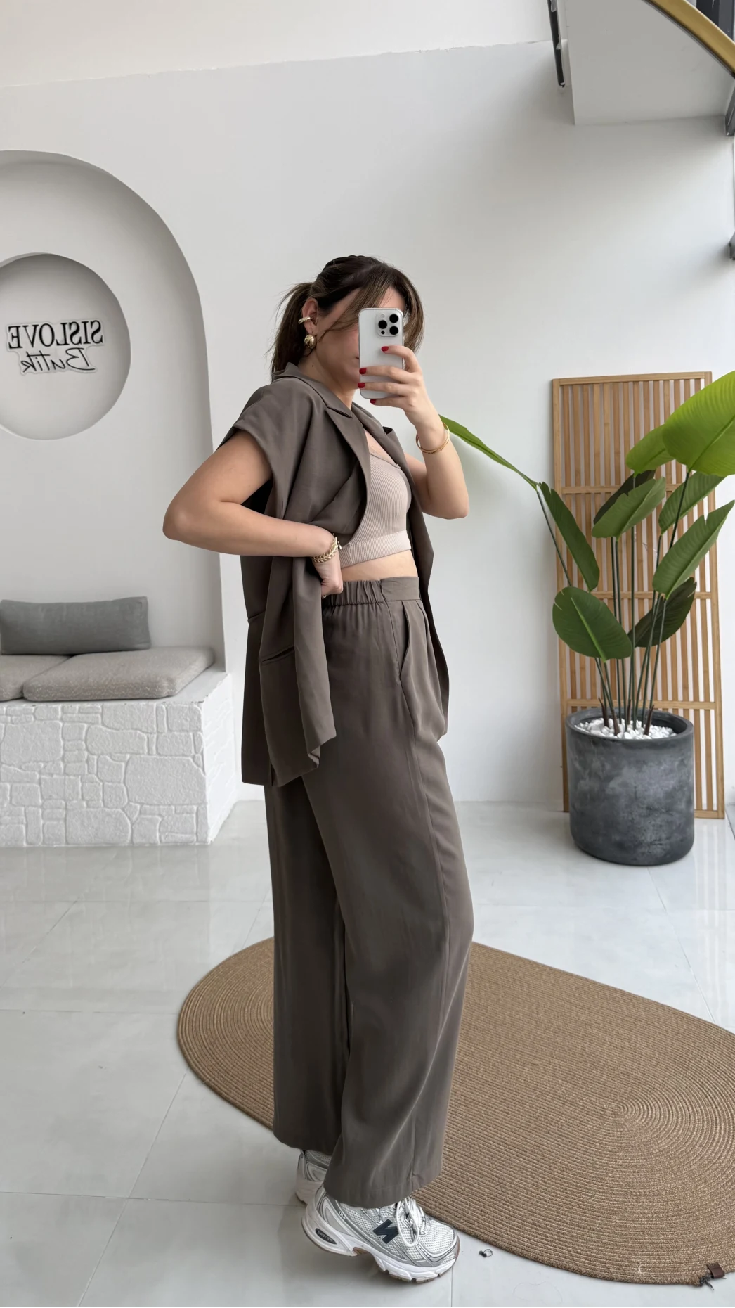 İp Bağlamalı Yelek Pantolon Takım - Haki - Kod: 8021 4041