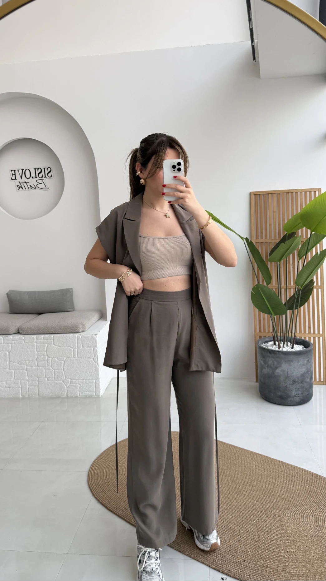 İp Bağlamalı Yelek Pantolon Takım - Haki - Kod: 8021 4041