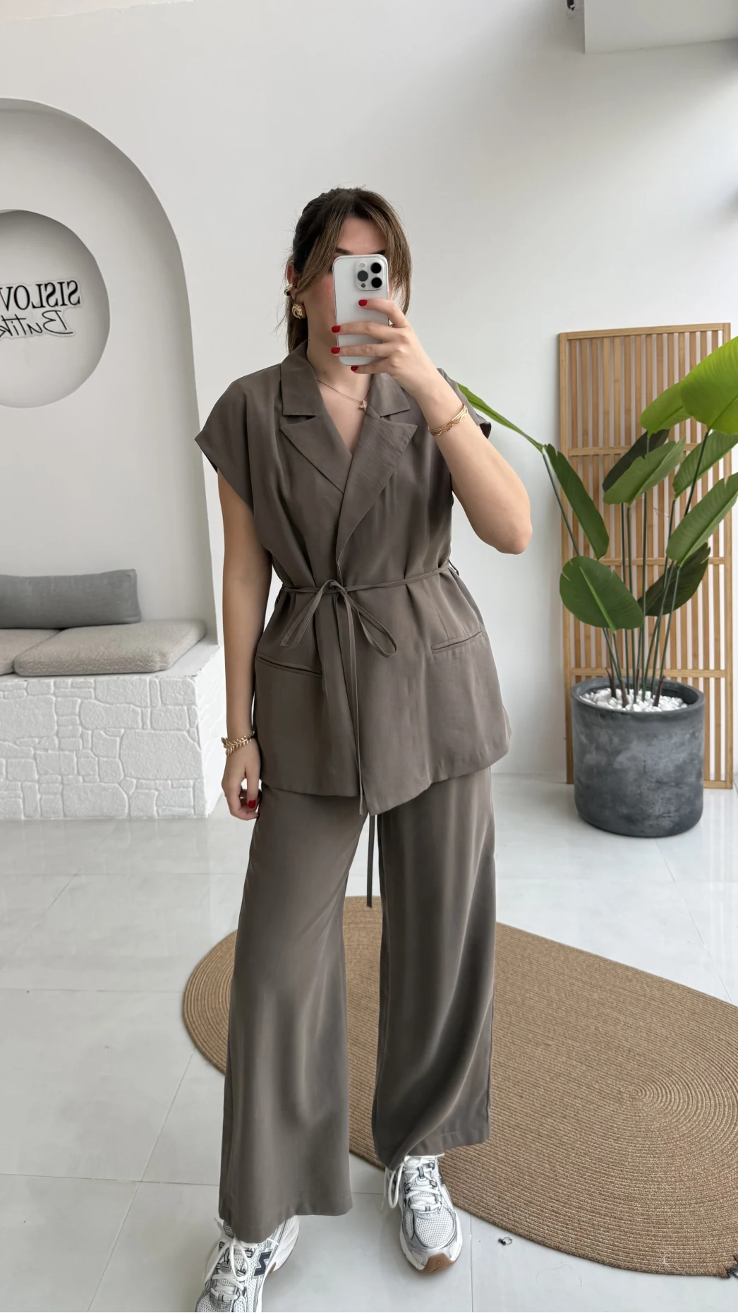 İp Bağlamalı Yelek Pantolon Takım - Haki - Kod: 8021 4041