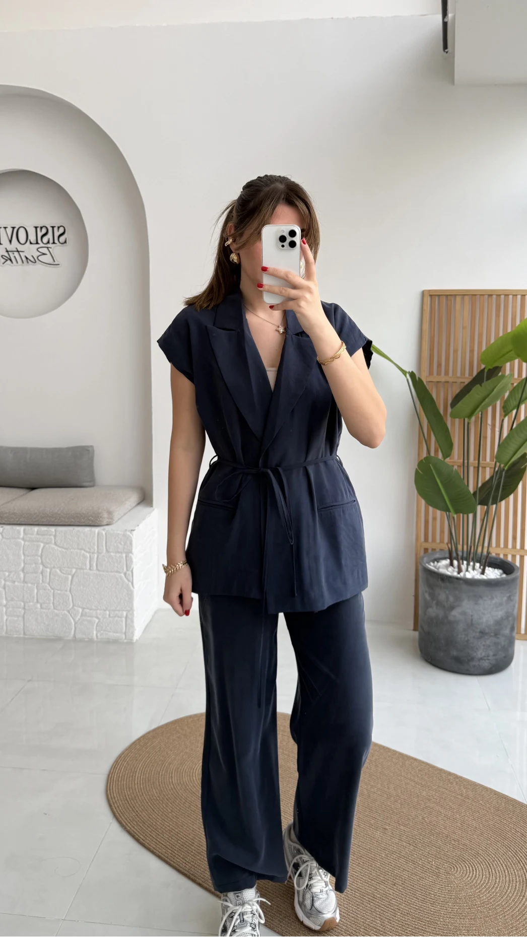 İp Bağlamalı Yelek Pantolon Takım - Lacivert - Kod: 8021 4041