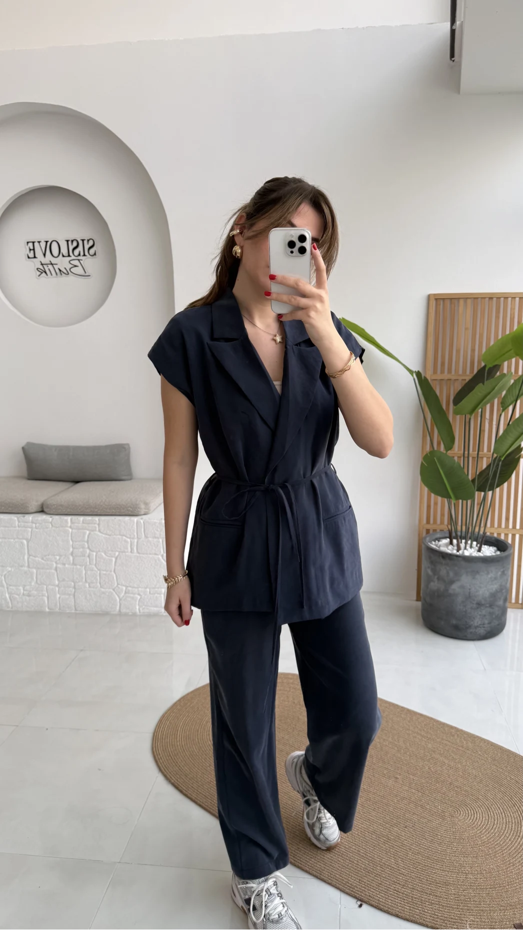 İp Bağlamalı Yelek Pantolon Takım - Lacivert - Kod: 8021 4041