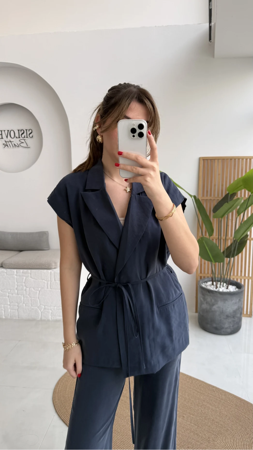 İp Bağlamalı Yelek Pantolon Takım - Lacivert - Kod: 8021 4041