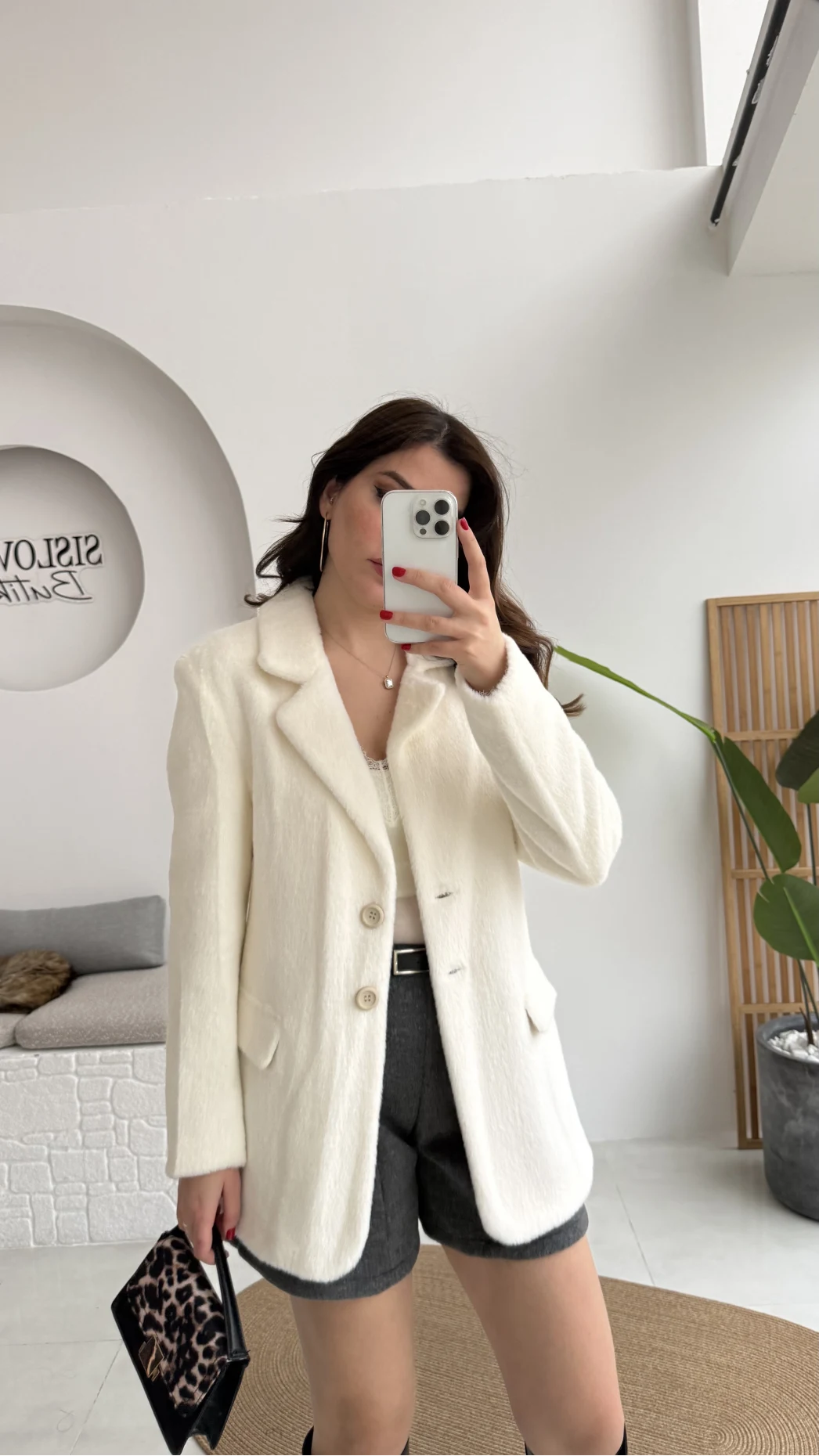 Peluş Düğmeli Blazer Ceket - Ekru - Kod: 508014