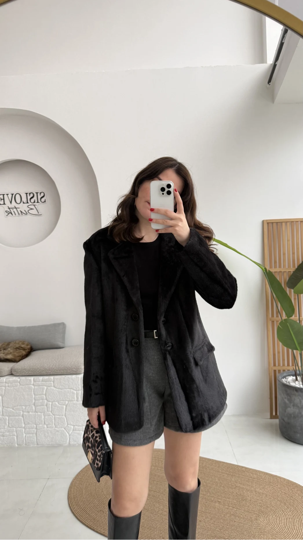 Peluş Düğmeli Blazer Ceket - Siyah - Kod: 508014