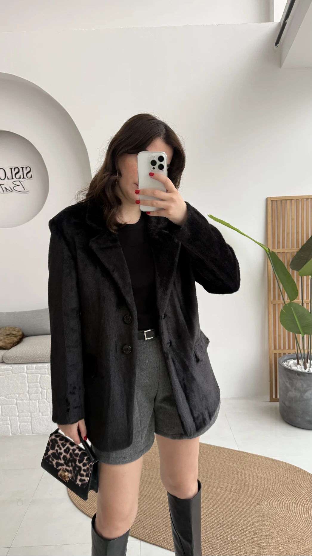 Peluş Düğmeli Blazer Ceket - Siyah - Kod: 508014