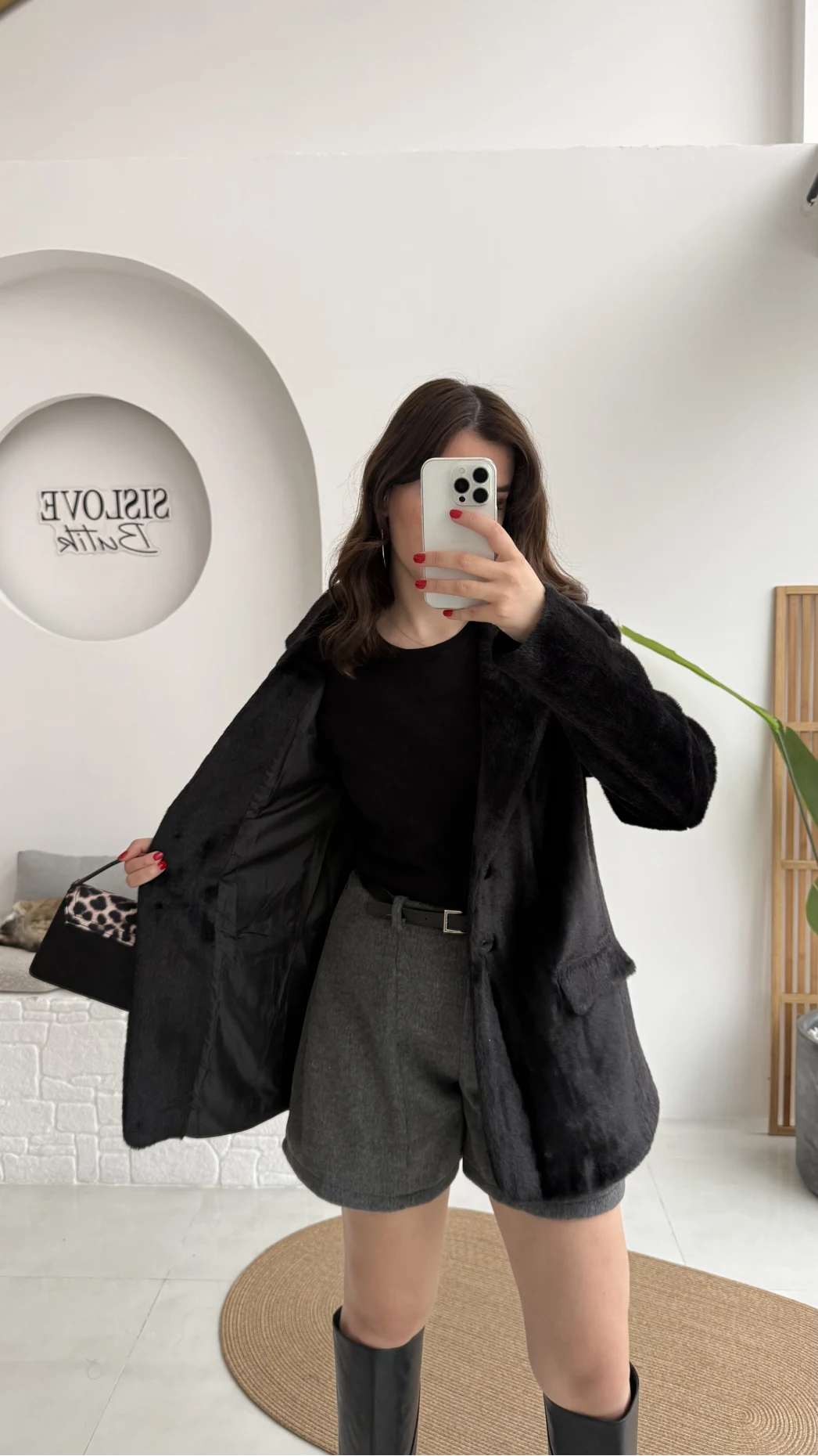 Peluş Düğmeli Blazer Ceket - Siyah - Kod: 508014