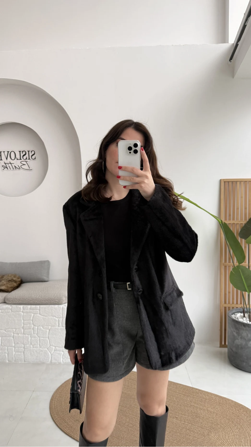 Peluş Düğmeli Blazer Ceket - Siyah - Kod: 508014