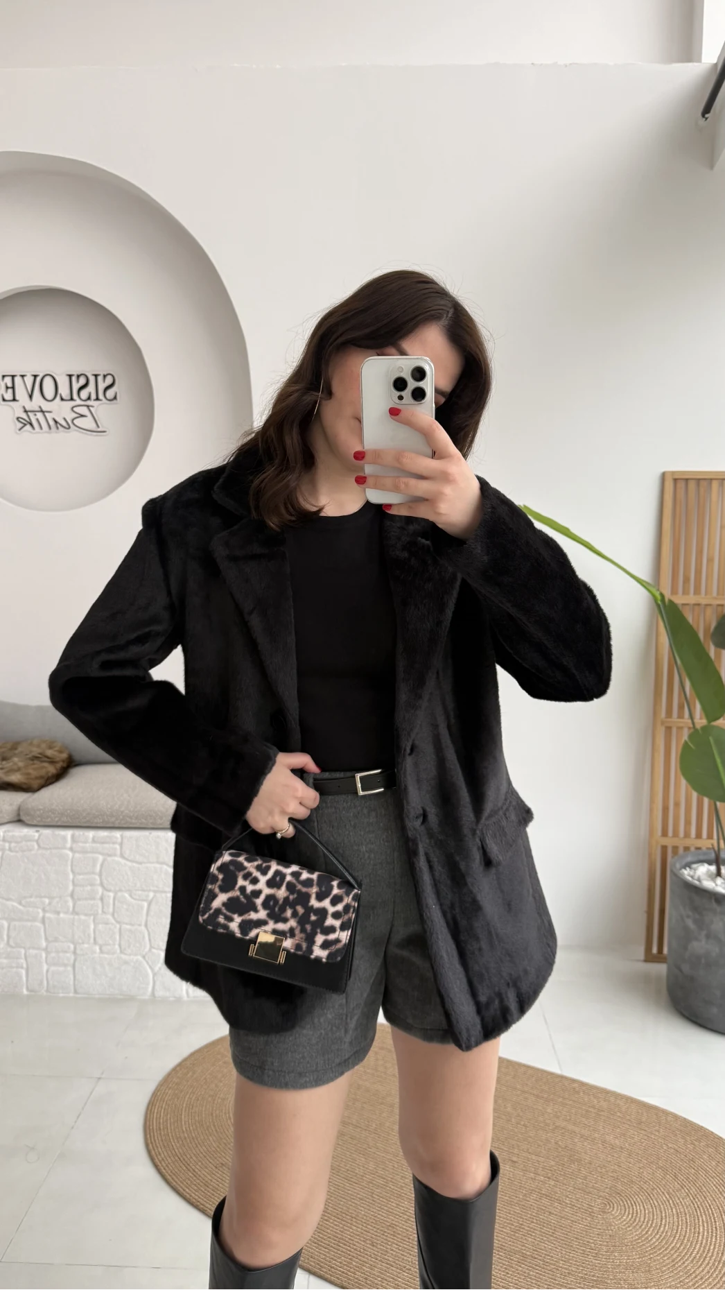 Peluş Düğmeli Blazer Ceket - Siyah - Kod: 508014