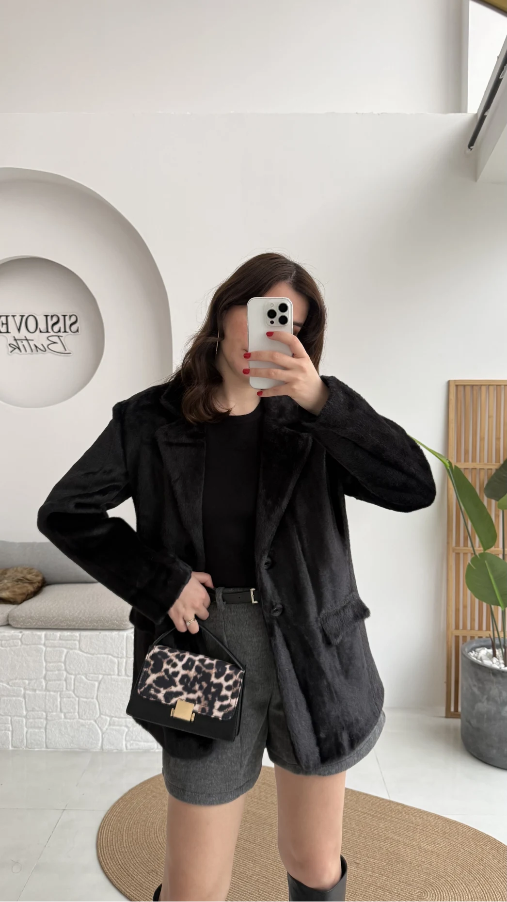 Peluş Düğmeli Blazer Ceket - Siyah - Kod: 508014