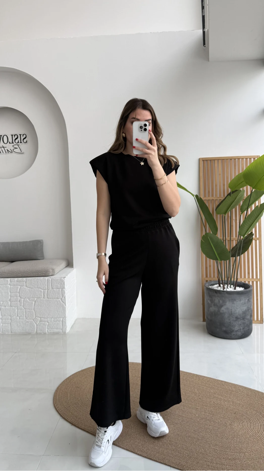 Nathalie Vatkalı Sıfır Kol Takım - Siyah