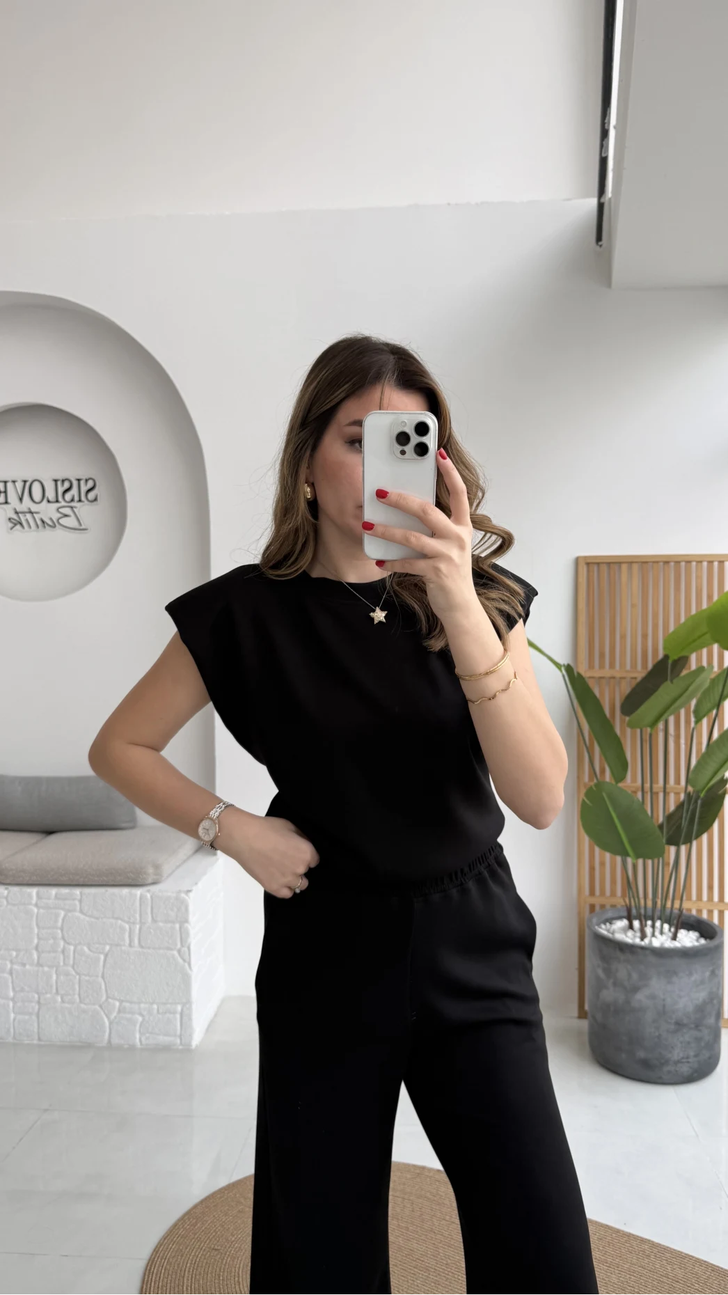 Nathalie Vatkalı Sıfır Kol Takım - Siyah