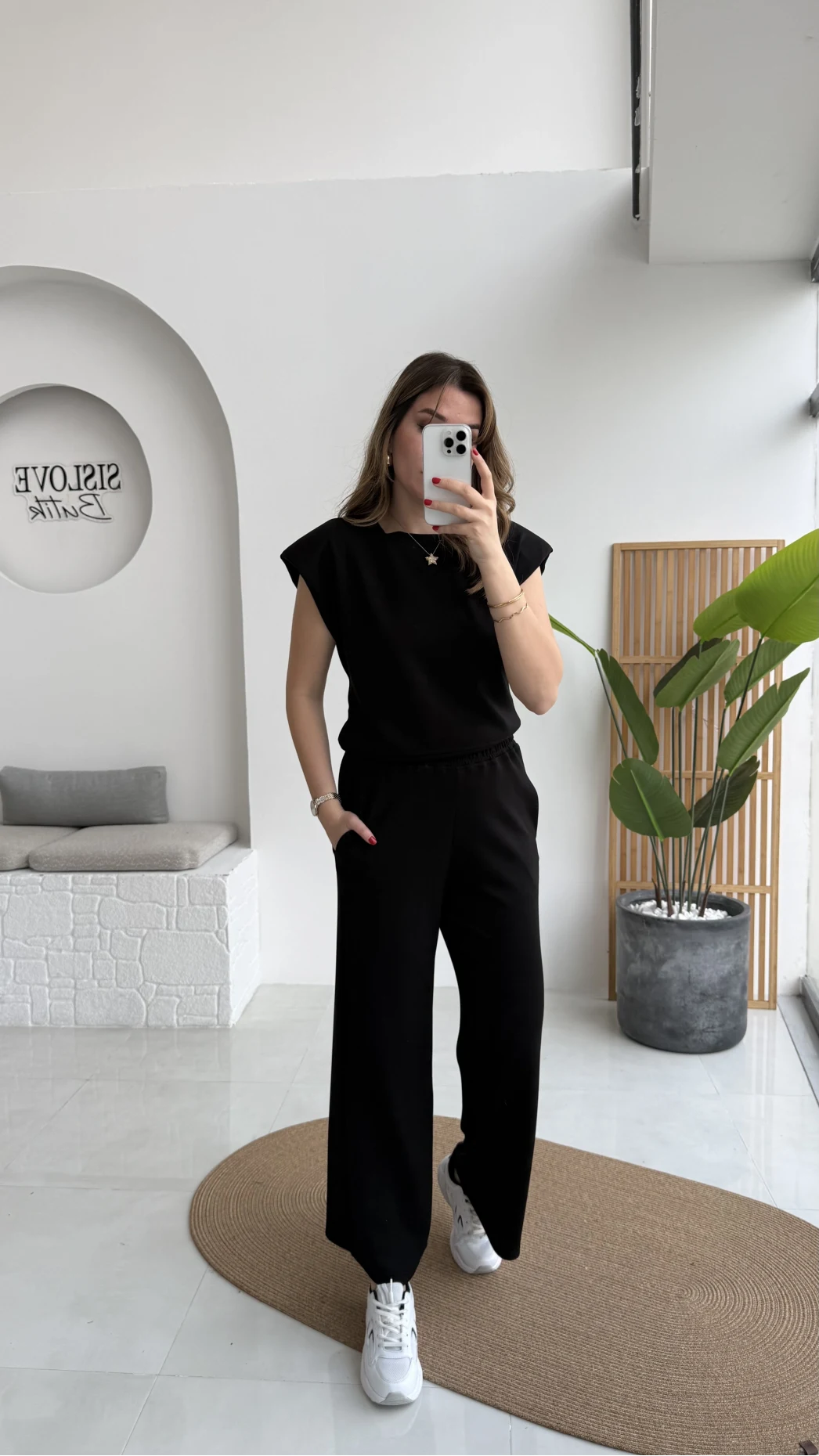 Nathalie Vatkalı Sıfır Kol Takım - Siyah