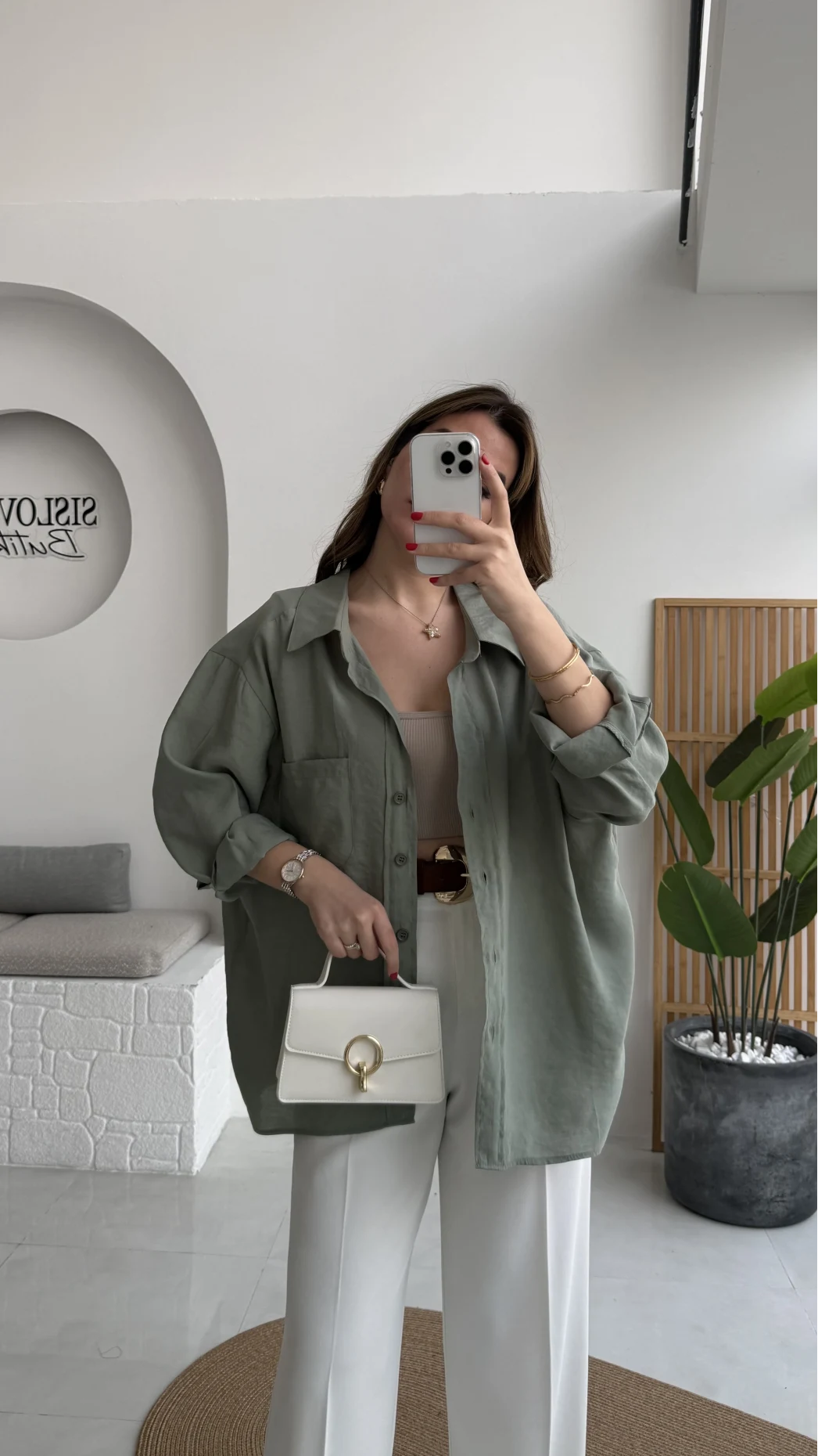 Çağla Yeşili Oversize Tensel Gömlek Kod: 4612