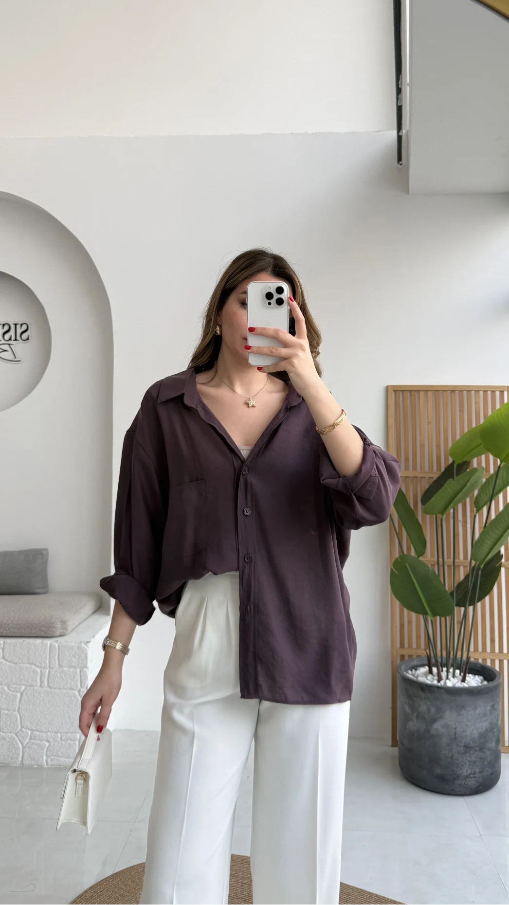 Mürdüm Oversize Tensel Gömlek Kod: 4612