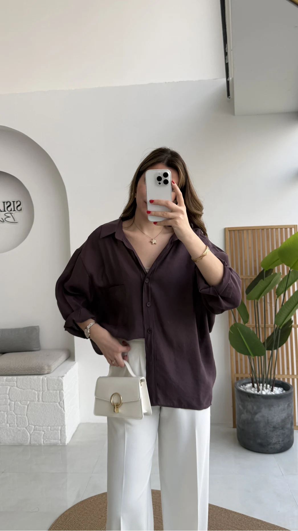 Mürdüm Oversize Tensel Gömlek Kod: 4612