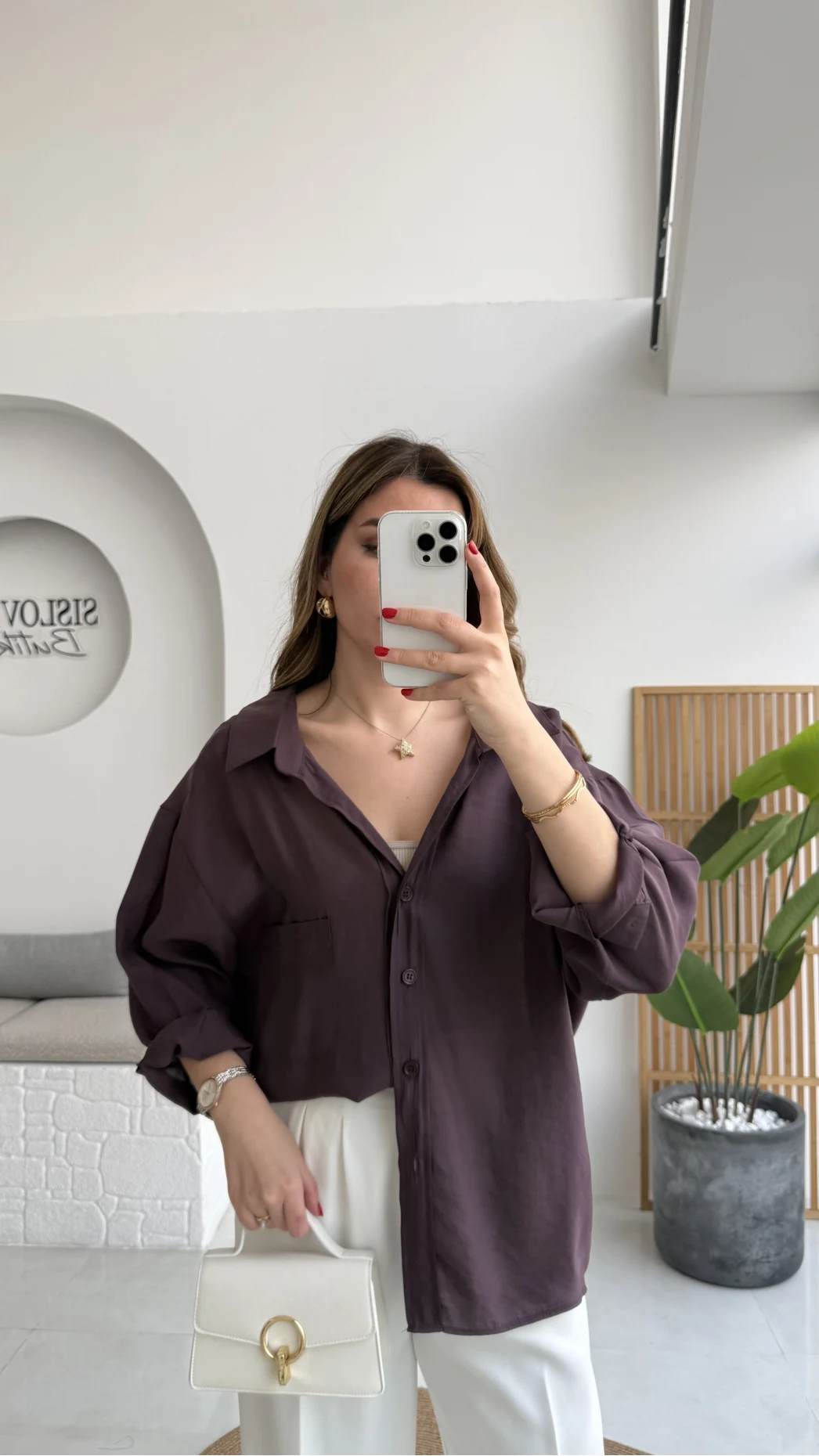 Mürdüm Oversize Tensel Gömlek Kod: 4612