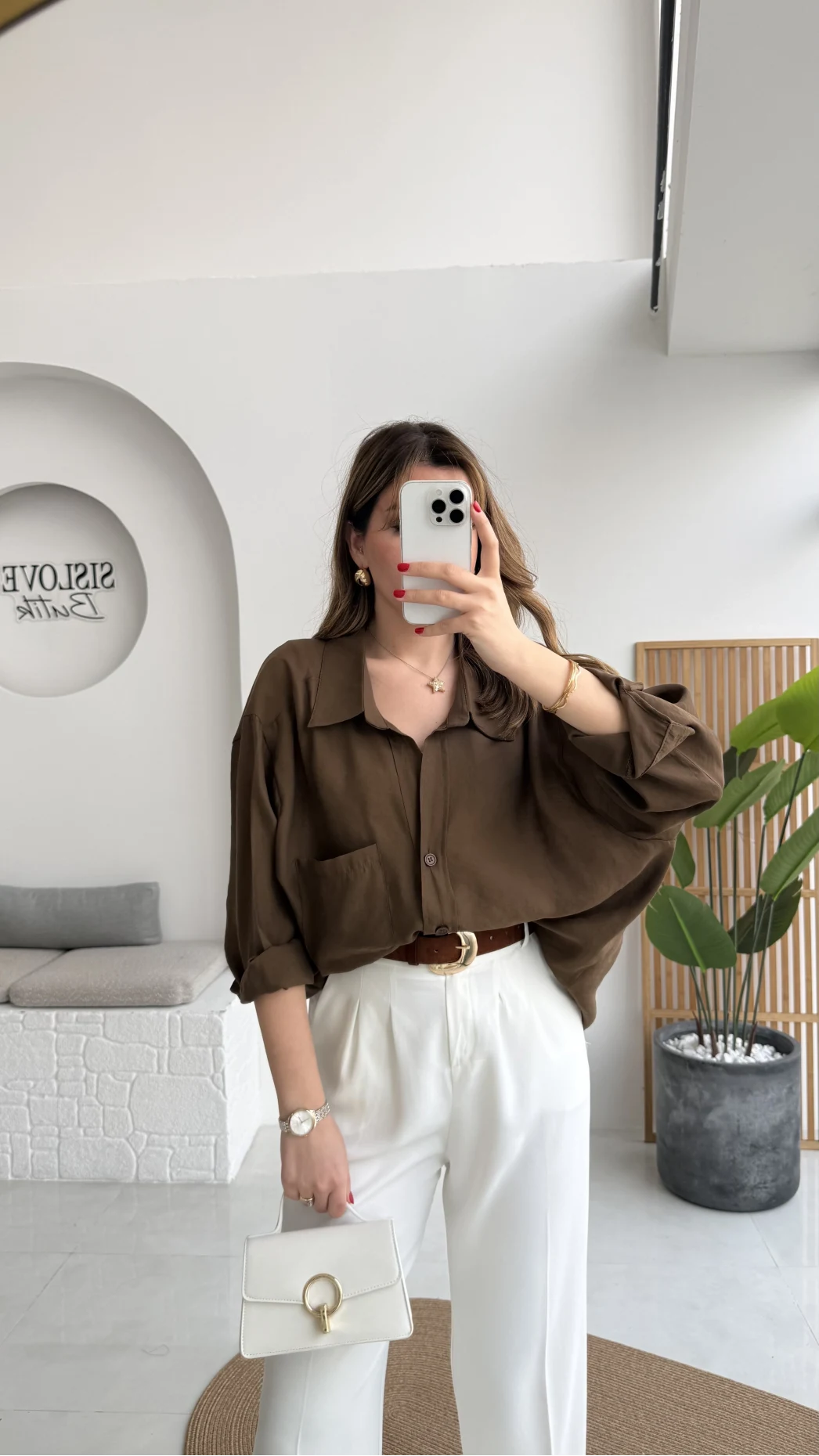 Kahverengi Oversize Tensel Gömlek Kod: 4612