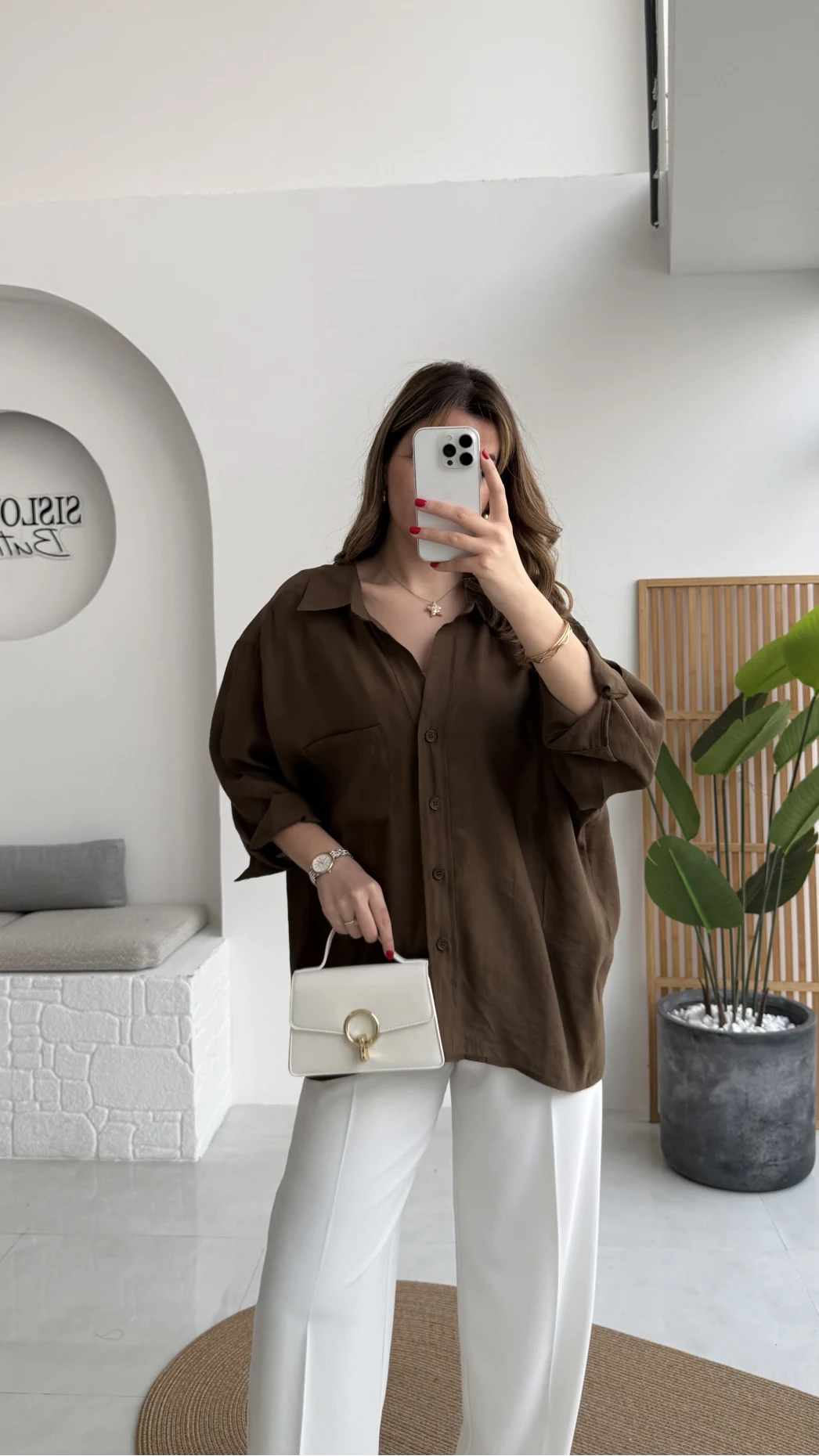 Kahverengi Oversize Tensel Gömlek Kod: 4612