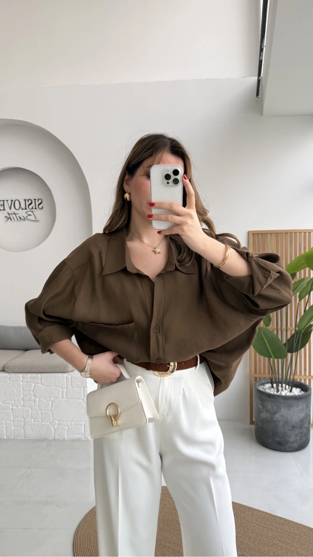 Kahverengi Oversize Tensel Gömlek Kod: 4612