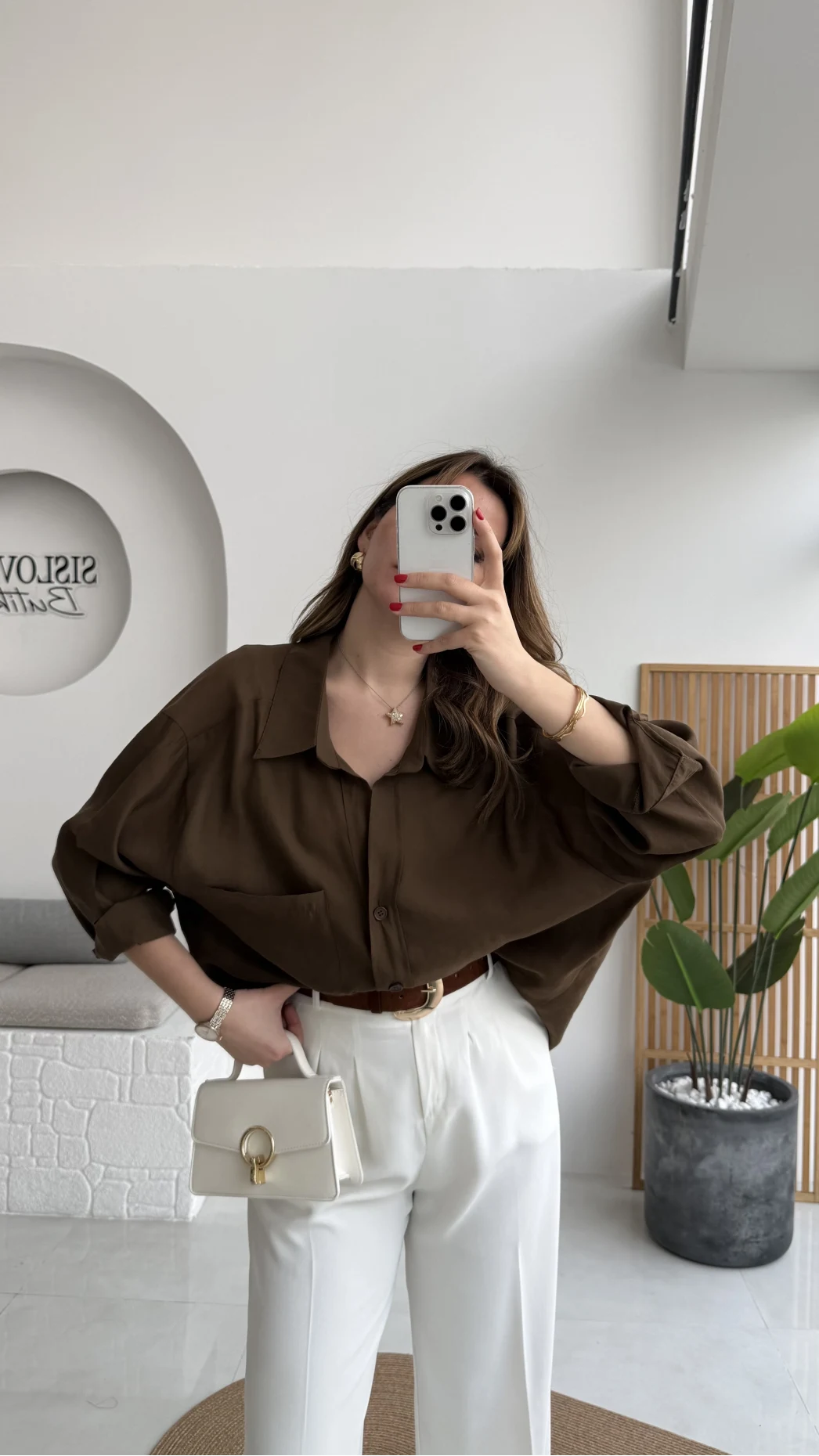 Kahverengi Oversize Tensel Gömlek Kod: 4612