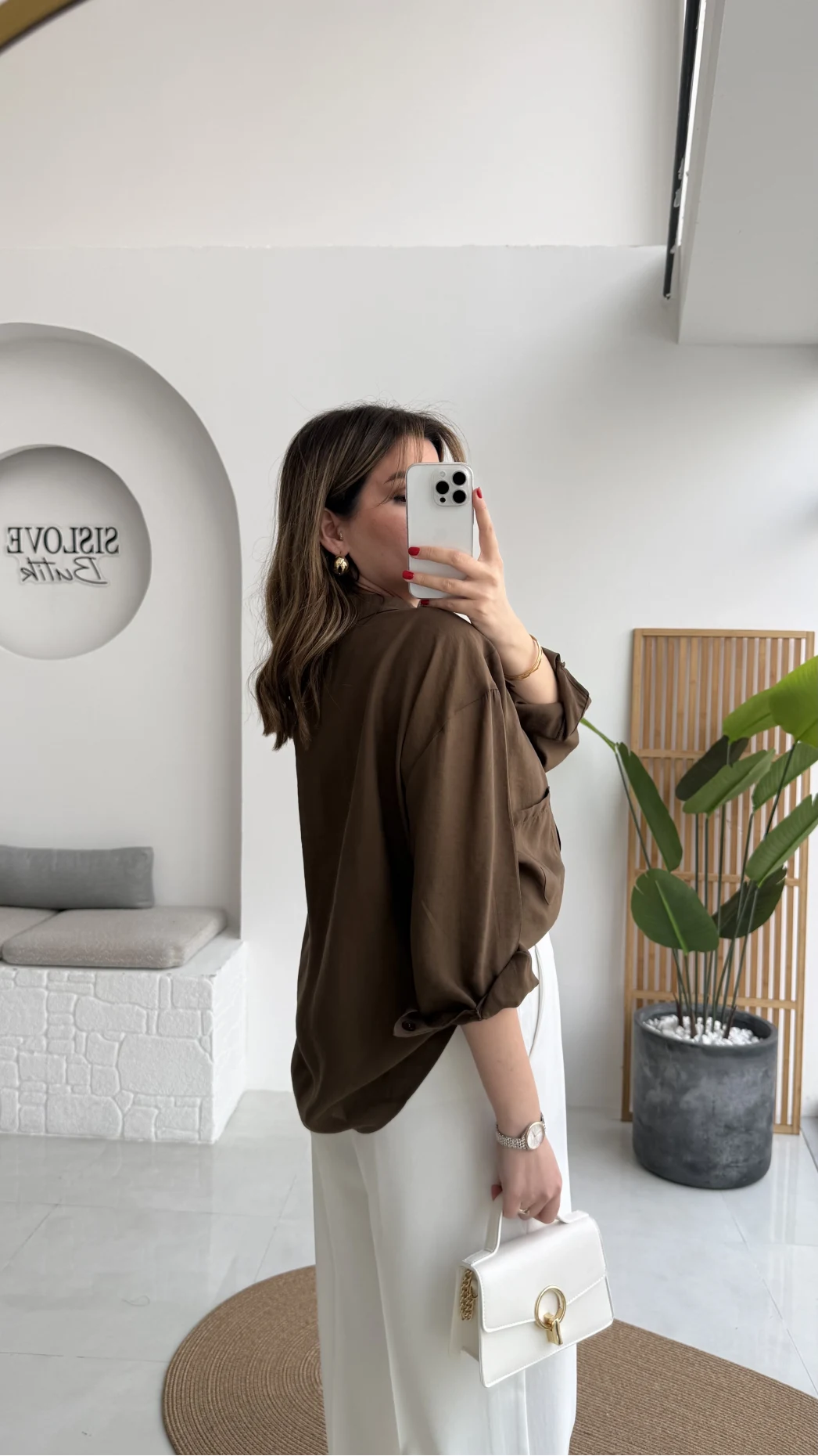 Kahverengi Oversize Tensel Gömlek Kod: 4612