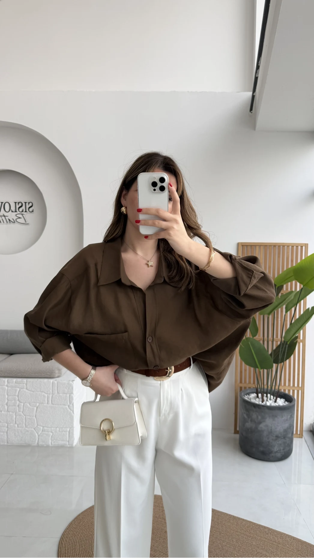 Kahverengi Oversize Tensel Gömlek Kod: 4612