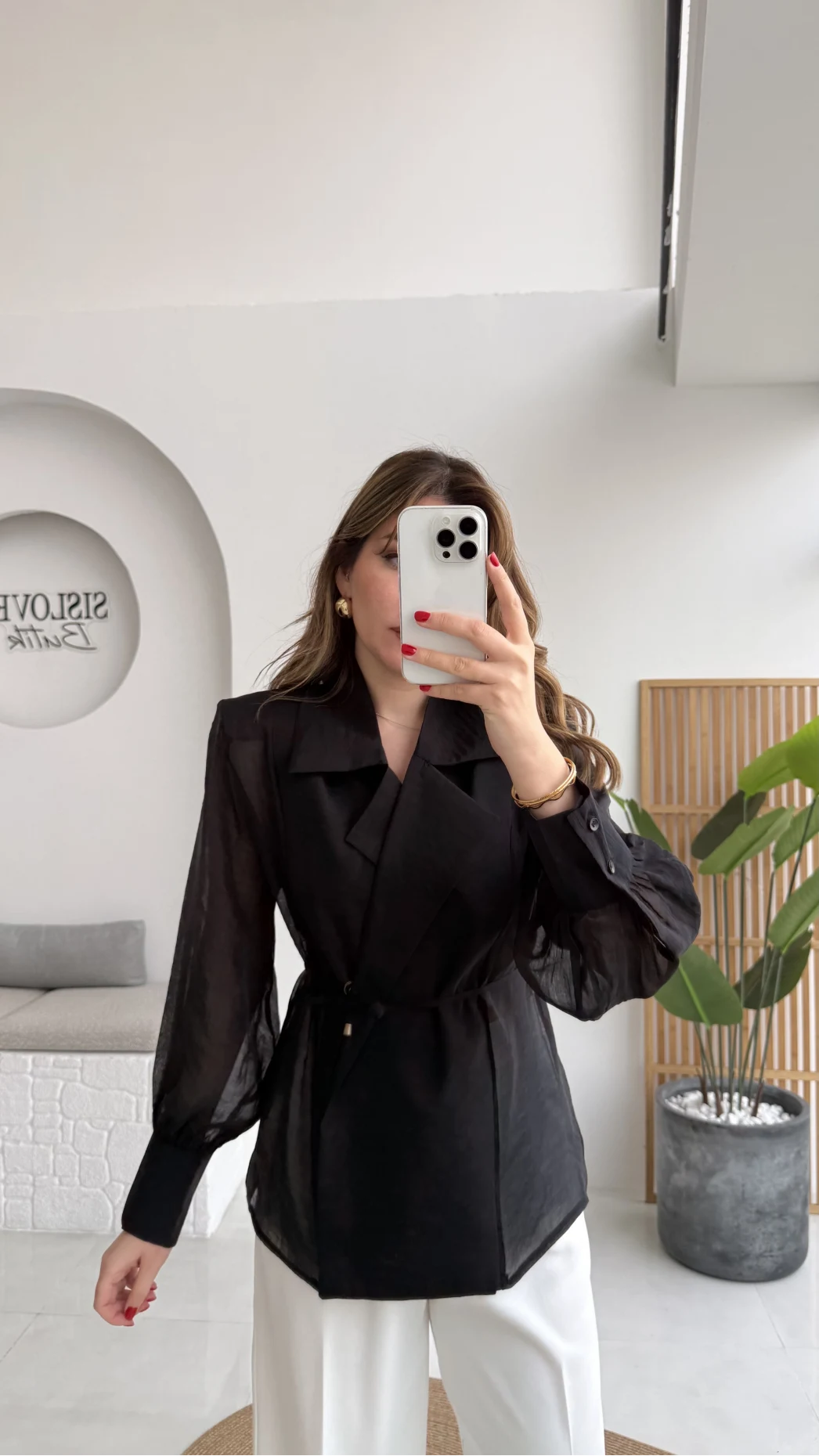 Maisie Vatkalı Transparan Bağlamalı Gömlek - Siyah - Kod: 5029