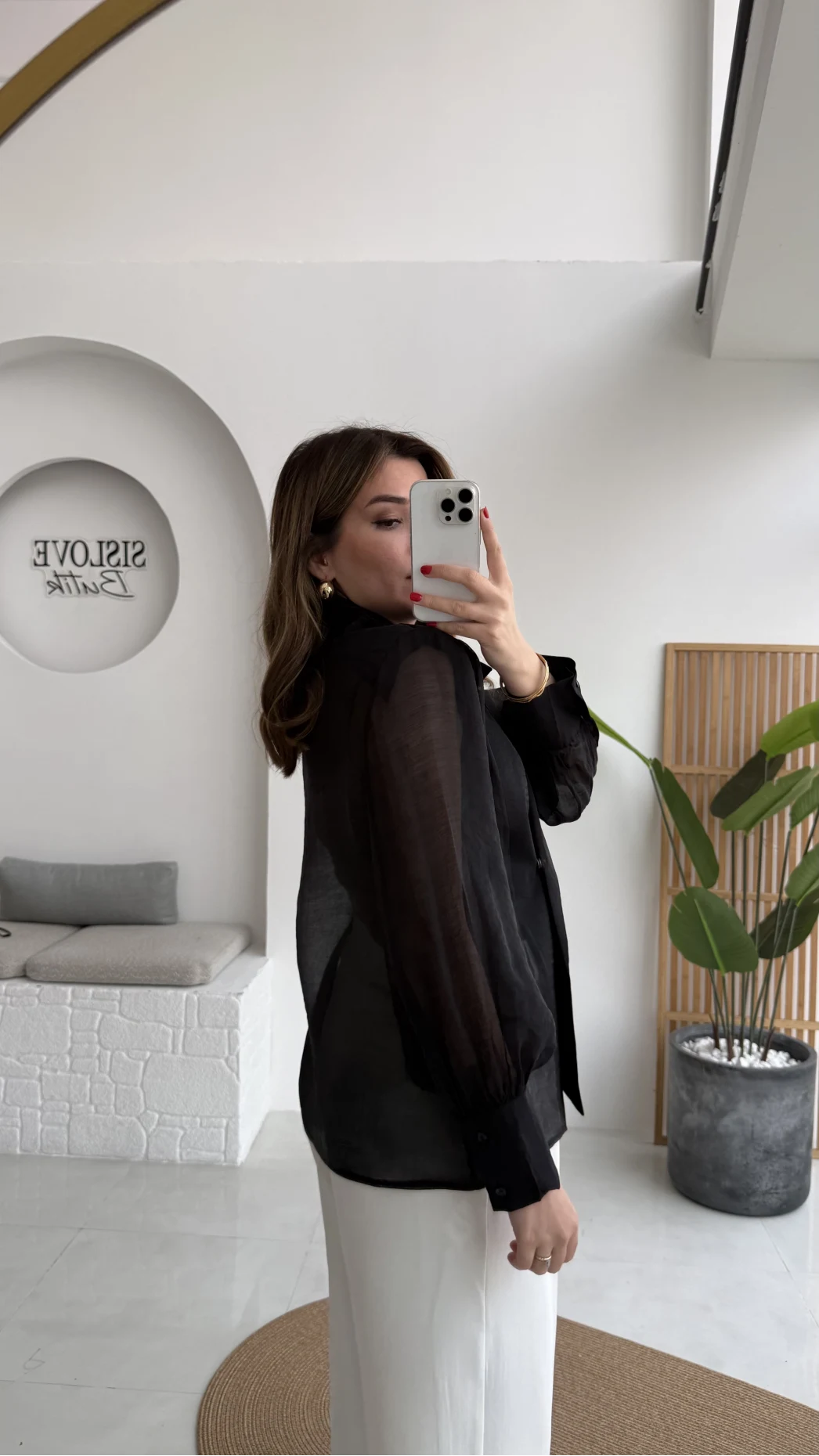 Maisie Vatkalı Transparan Bağlamalı Gömlek - Siyah - Kod: 5029