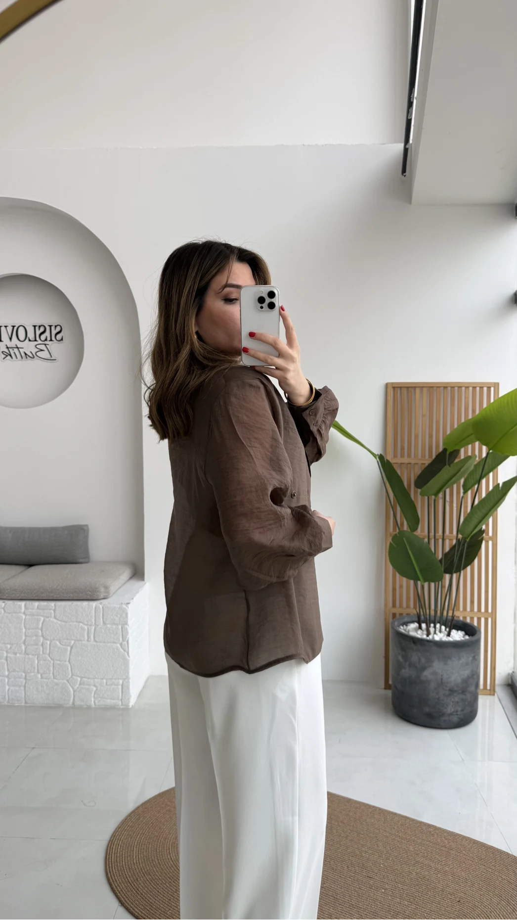 Maisie Vatkalı Transparan Bağlamalı Gömlek - Kahve - Kod: 5029