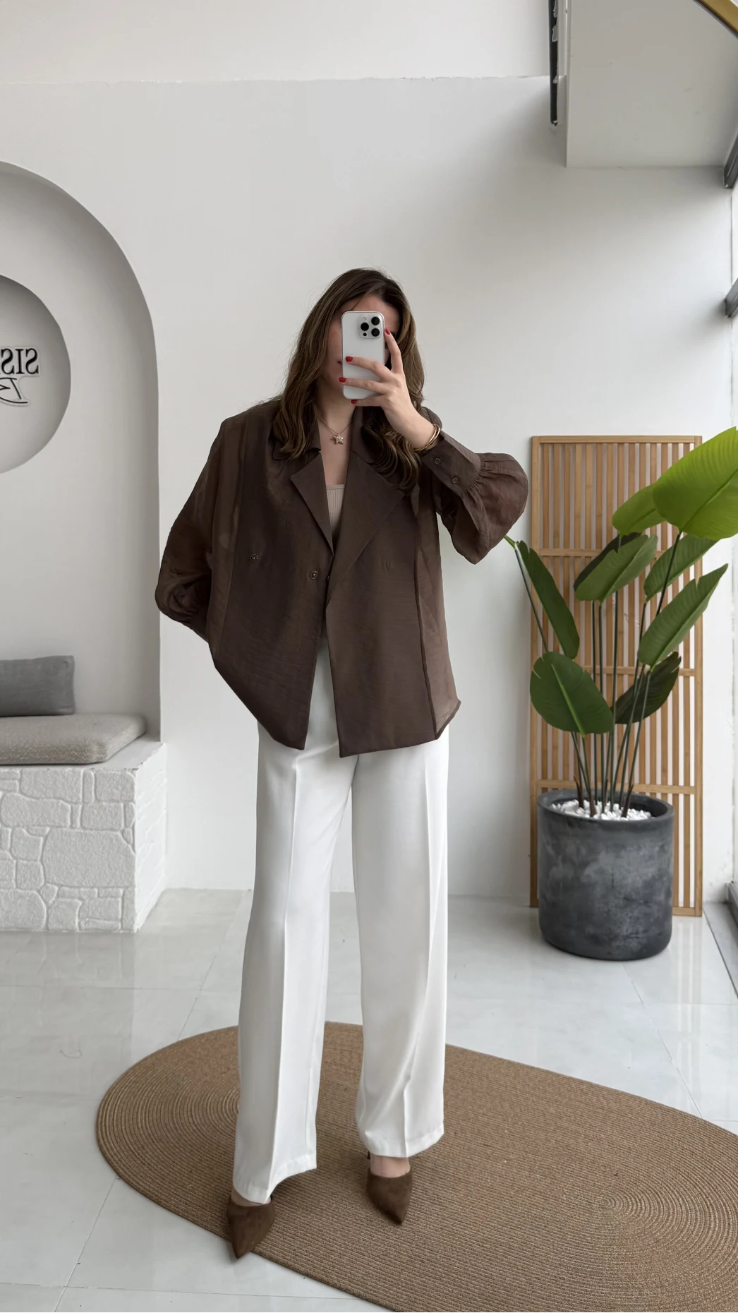 Maisie Vatkalı Transparan Bağlamalı Gömlek - Kahve - Kod: 5029