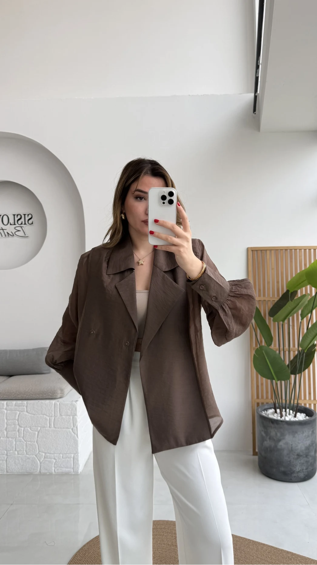 Maisie Vatkalı Transparan Bağlamalı Gömlek - Kahve - Kod: 5029