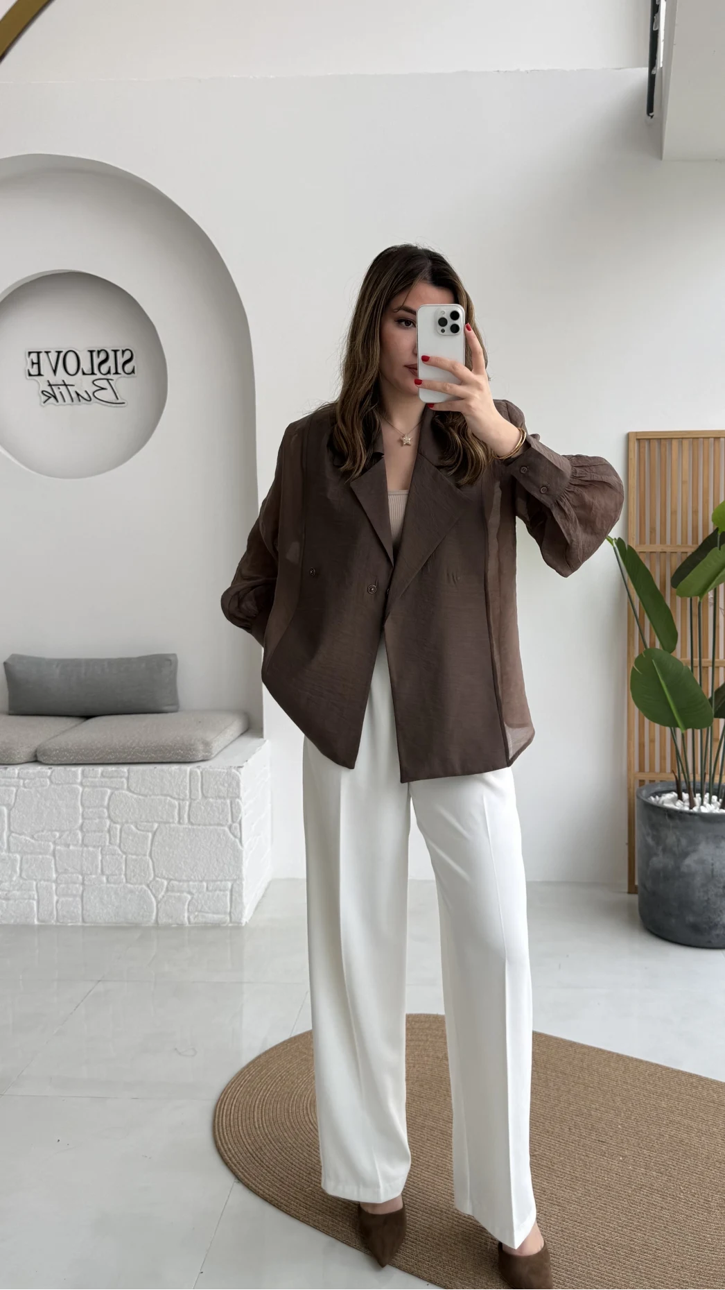 Maisie Vatkalı Transparan Bağlamalı Gömlek - Kahve - Kod: 5029