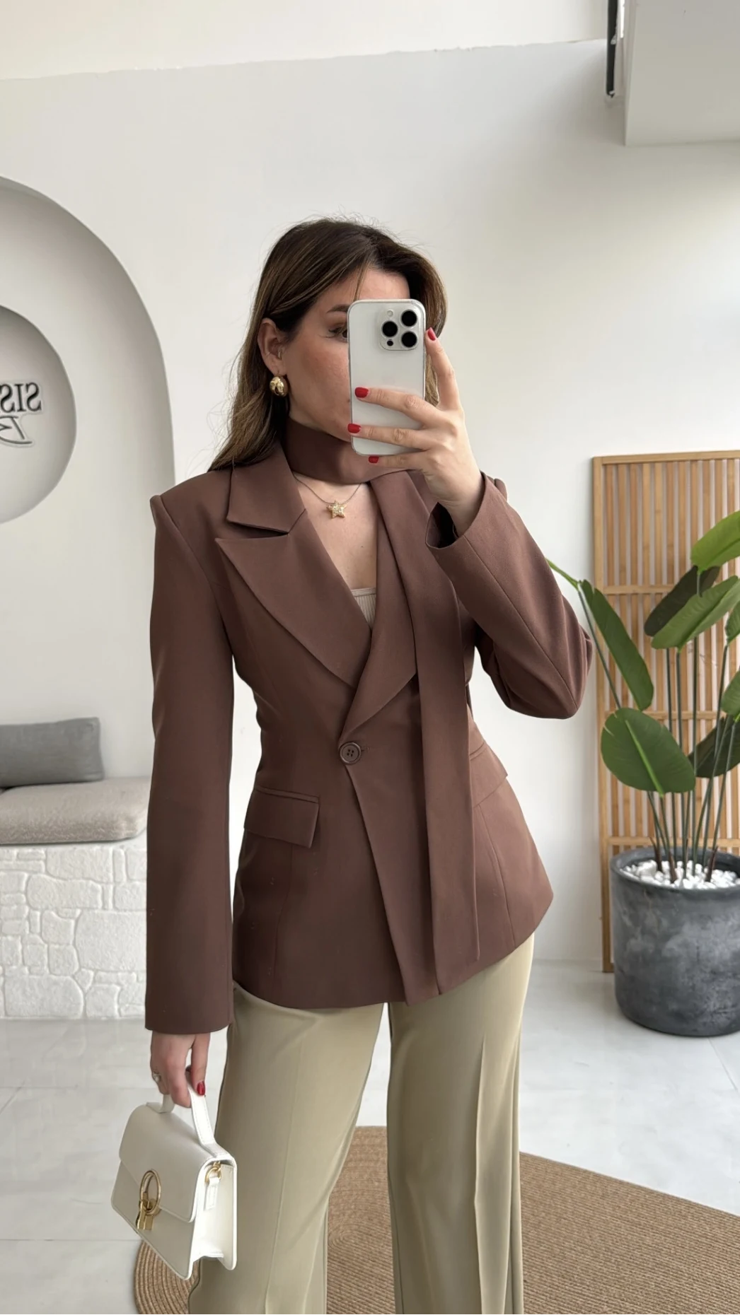 Lucy Fularlı Bele Oturan Blazer Ceket - Kahverengi