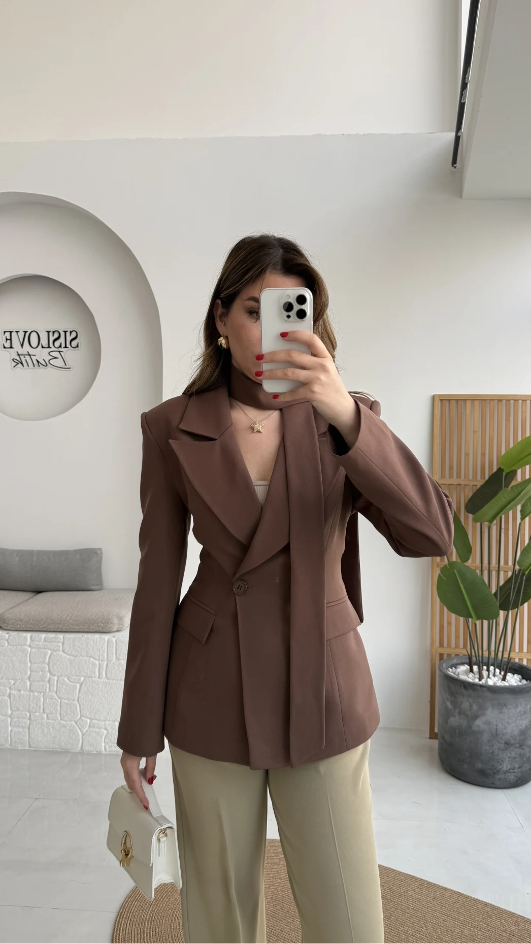 Lucy Fularlı Bele Oturan Blazer Ceket - Kahverengi