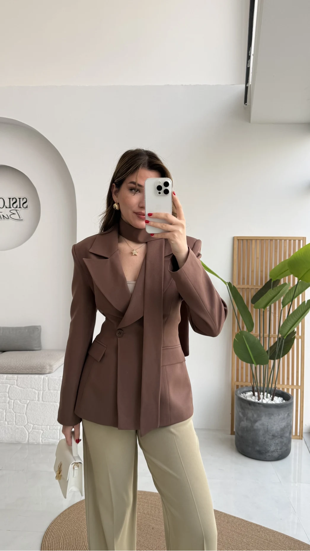 Lucy Fularlı Bele Oturan Blazer Ceket - Kahverengi