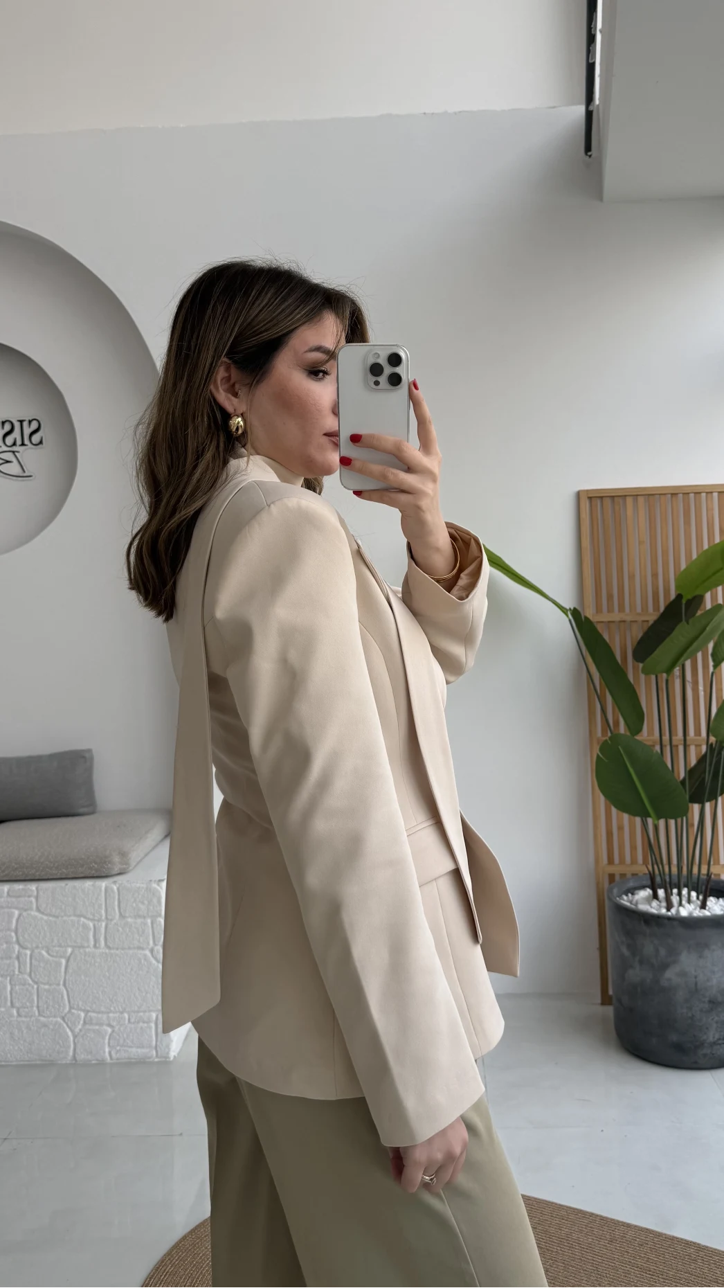 Lucy Fularlı Bele Oturan Blazer Ceket - Krem