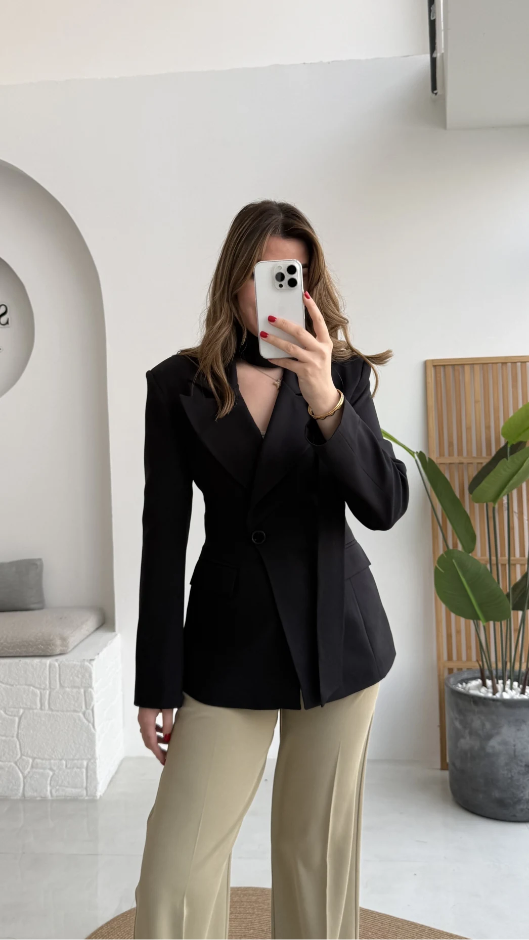 Lucy Fularlı Bele Oturan Blazer Ceket - Siyah