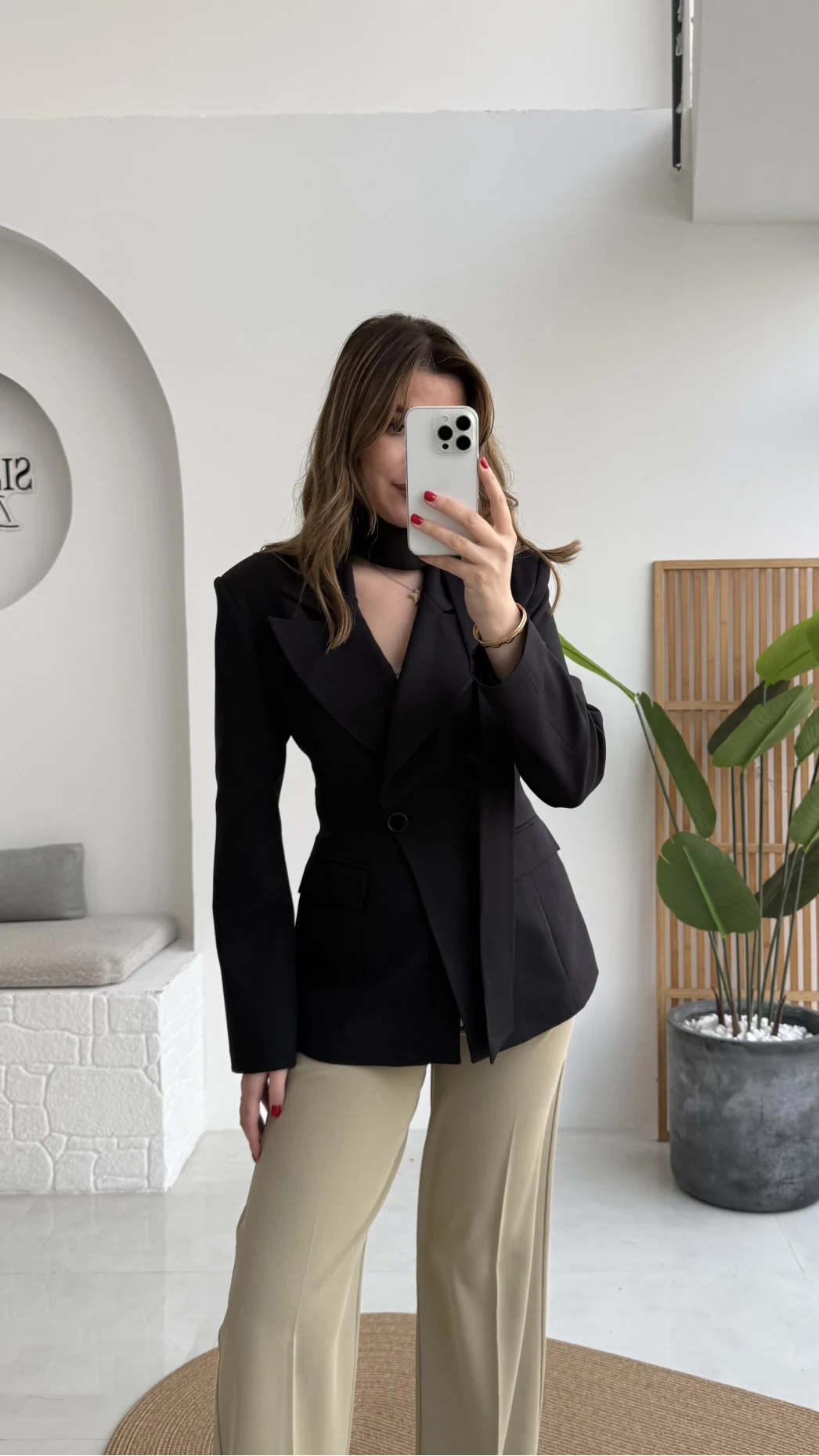 Lucy Fularlı Bele Oturan Blazer Ceket - Siyah