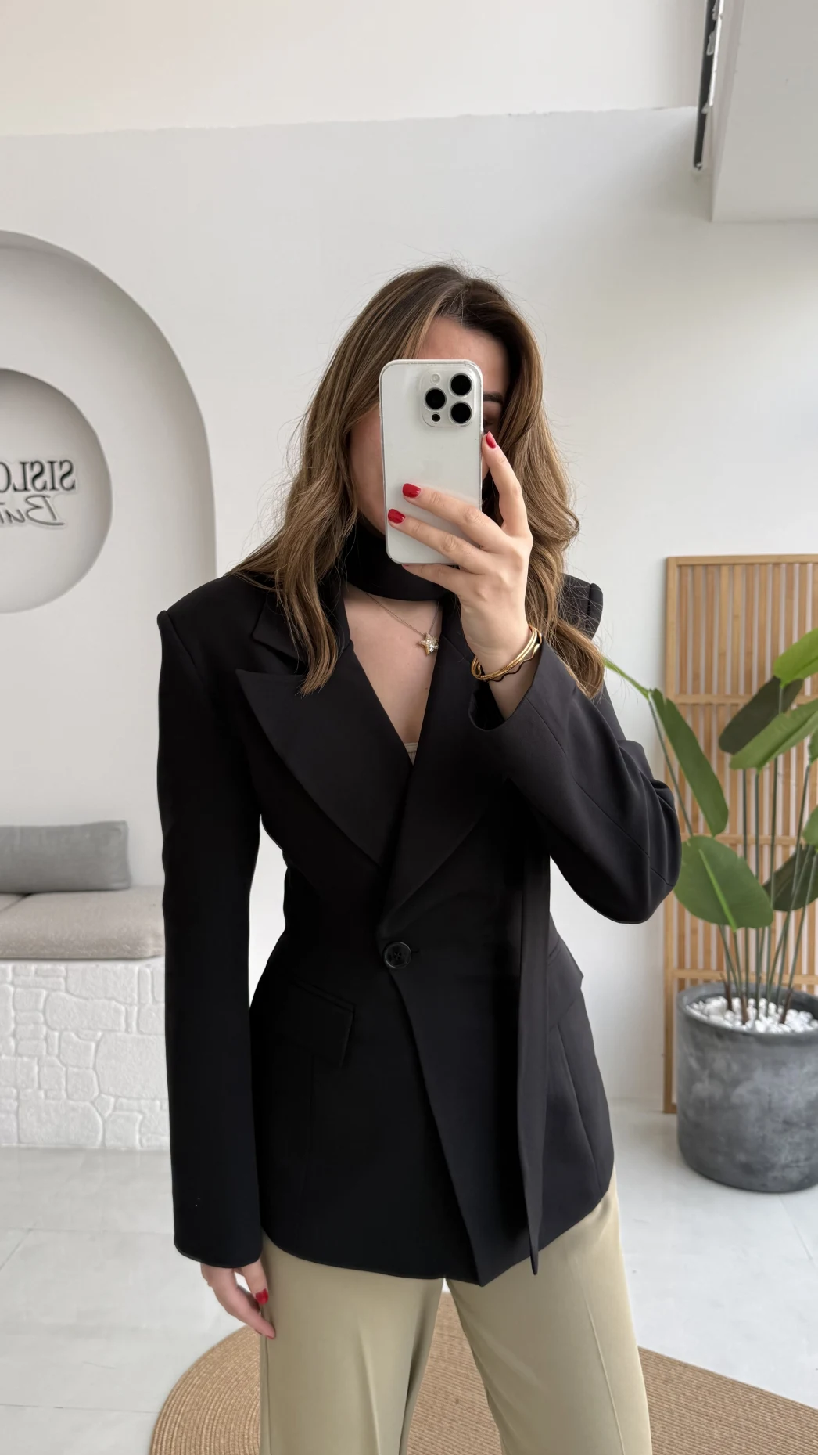 Lucy Fularlı Bele Oturan Blazer Ceket - Siyah