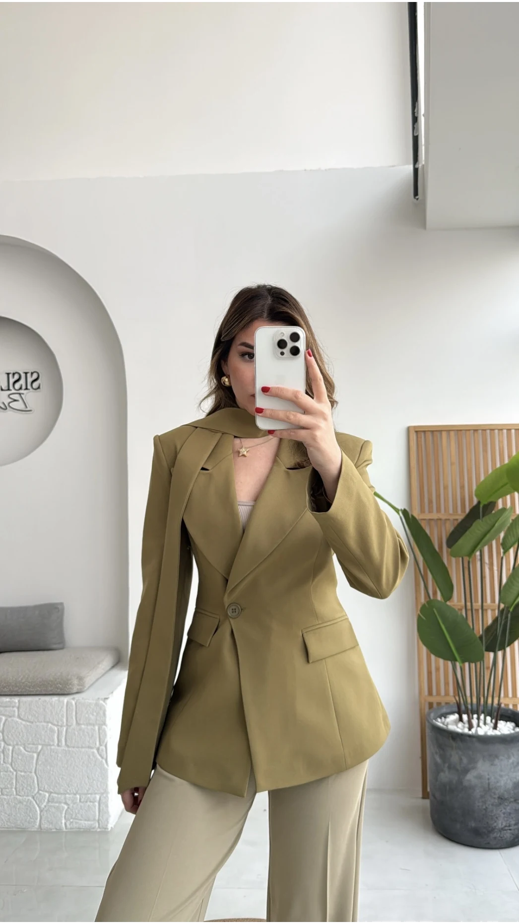 Lucy Fularlı Bele Oturan Blazer Ceket - Haki
