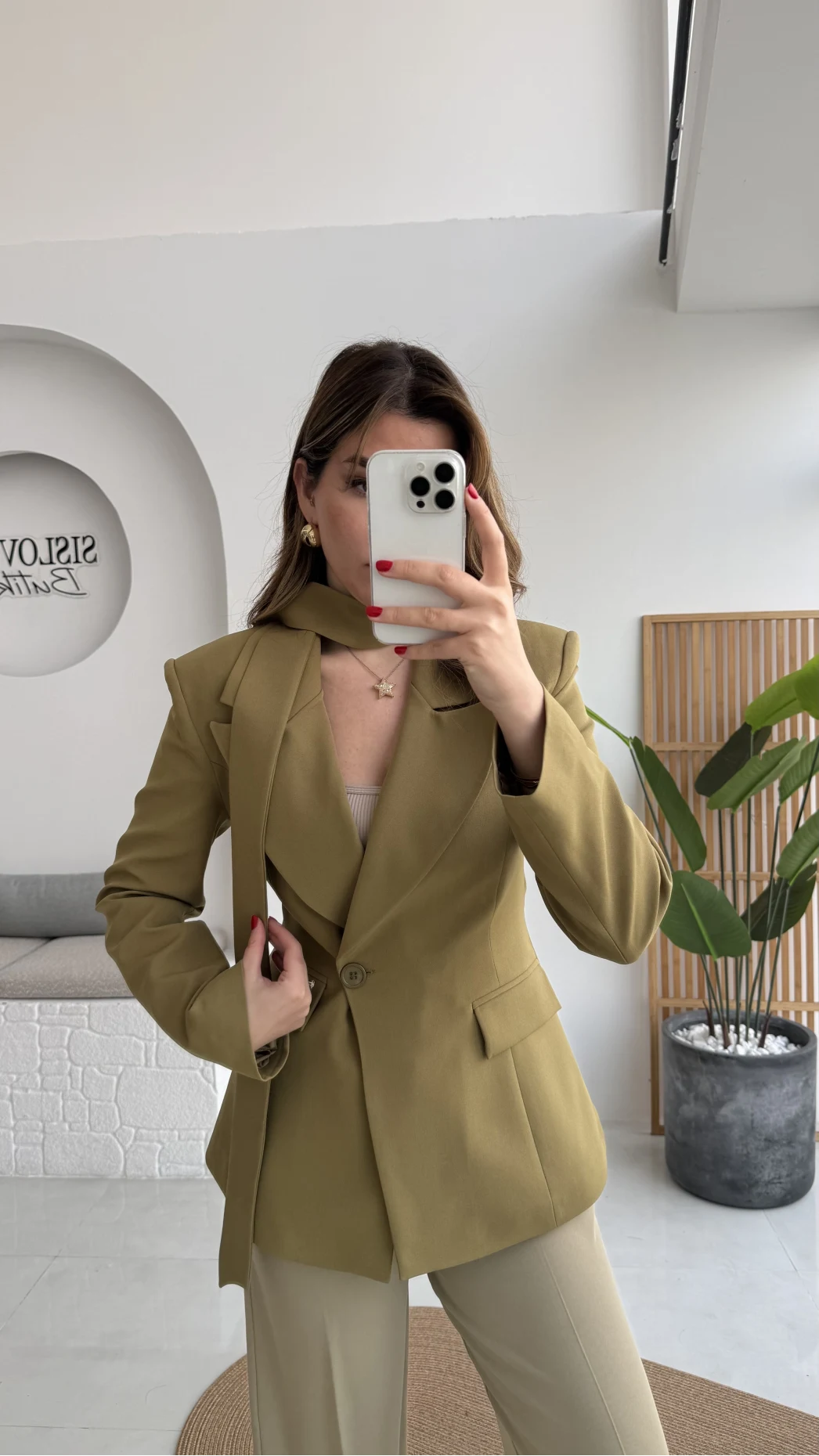 Lucy Fularlı Bele Oturan Blazer Ceket - Haki