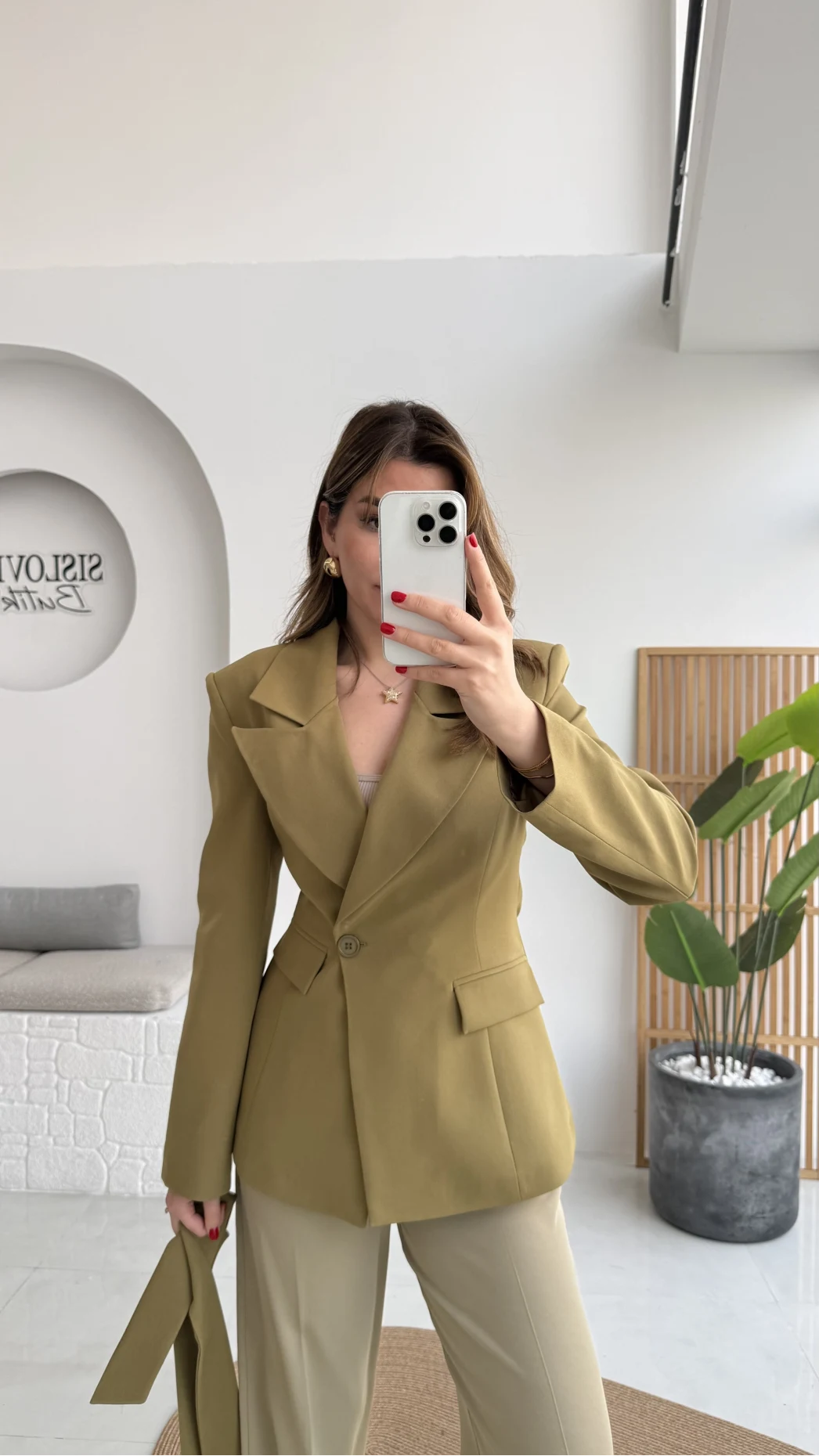 Lucy Fularlı Bele Oturan Blazer Ceket - Haki