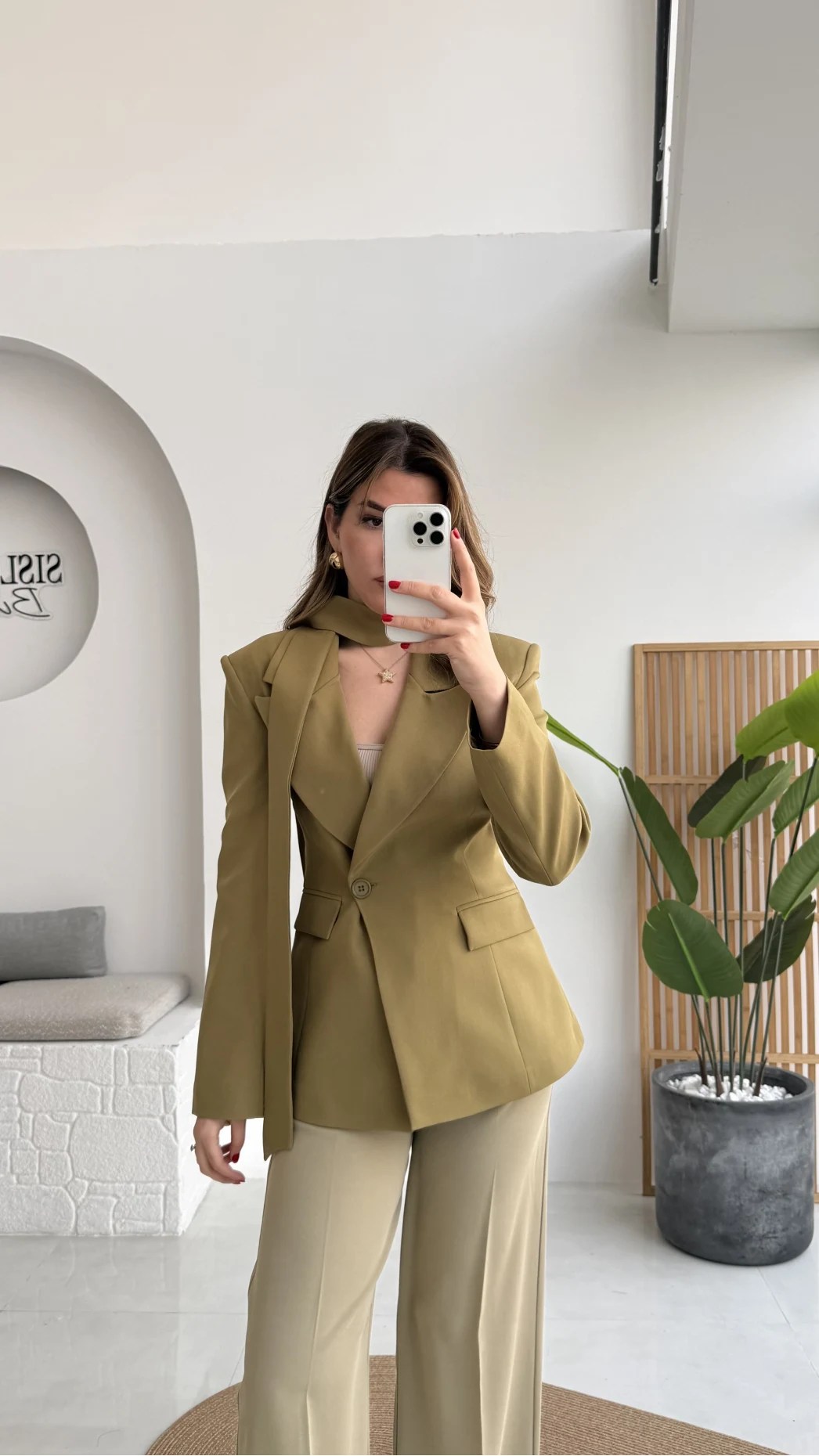 Lucy Fularlı Bele Oturan Blazer Ceket - Haki