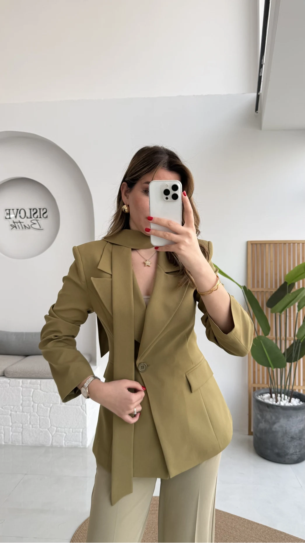 Lucy Fularlı Bele Oturan Blazer Ceket - Haki