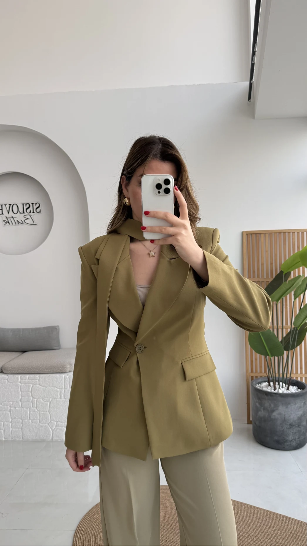 Lucy Fularlı Bele Oturan Blazer Ceket - Haki
