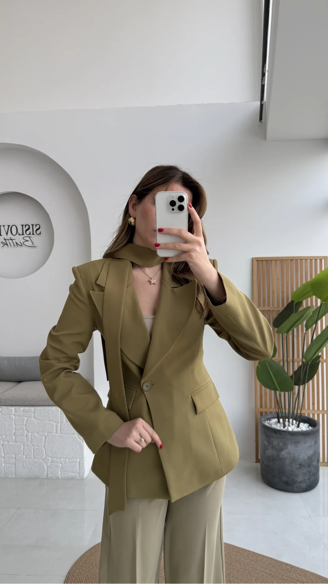 Lucy Fularlı Bele Oturan Blazer Ceket - Haki