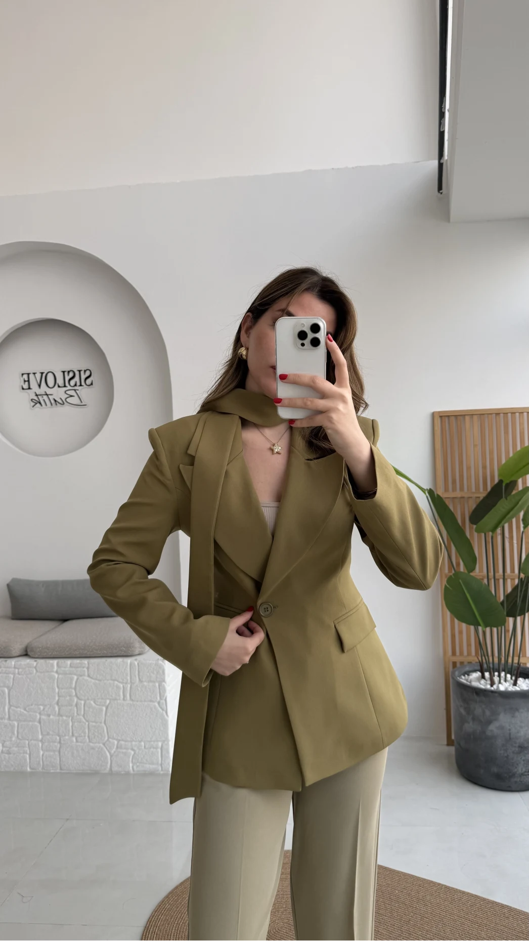 Lucy Fularlı Bele Oturan Blazer Ceket - Haki