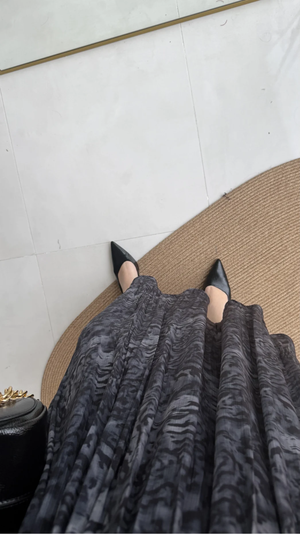 Berry Kemerli Desenli Piliseli Etek - Füme - Kod: 3375