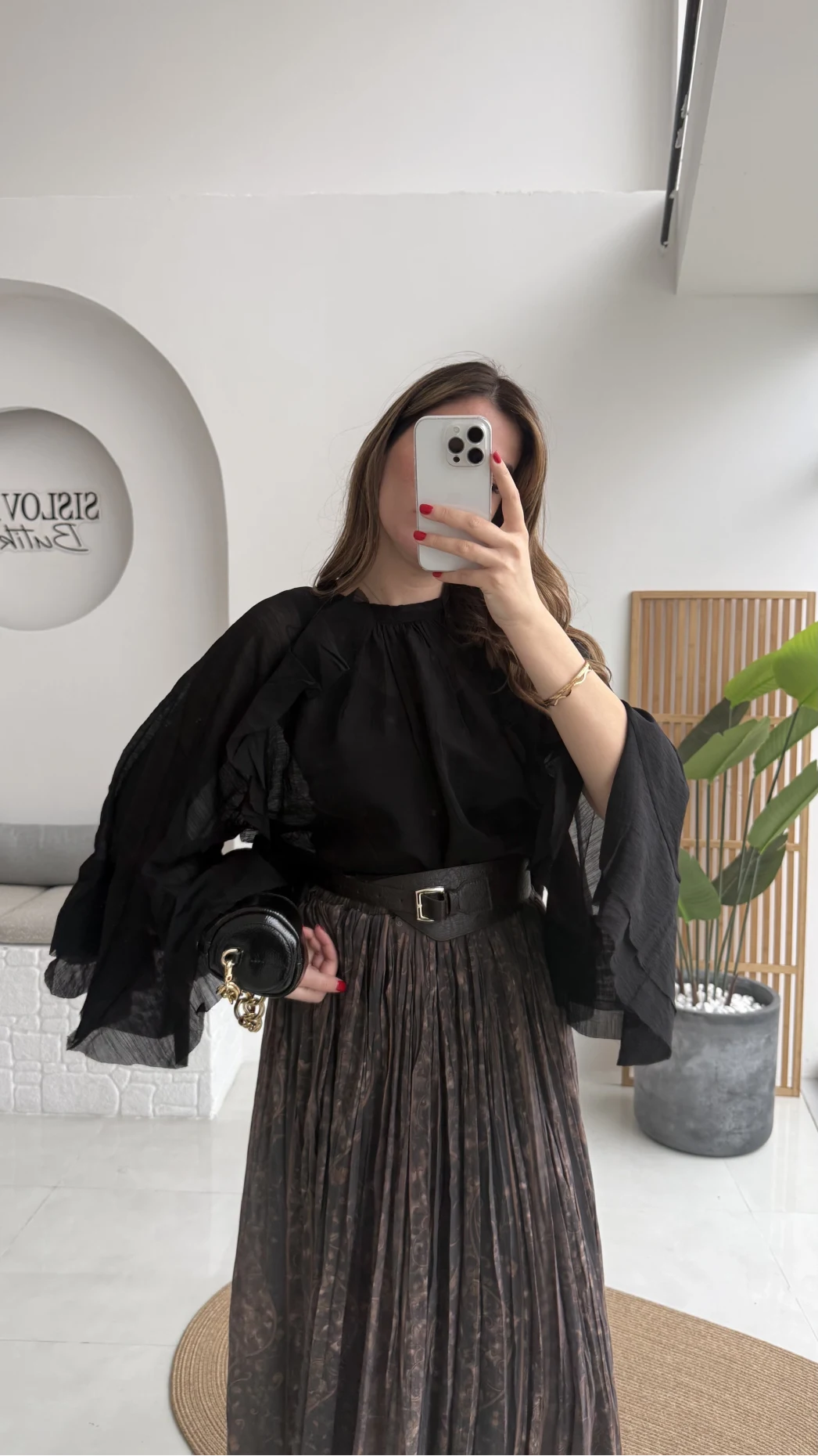 Faylinn Kemerli Baskılı Etek - Kahverengi - Kod: 3374